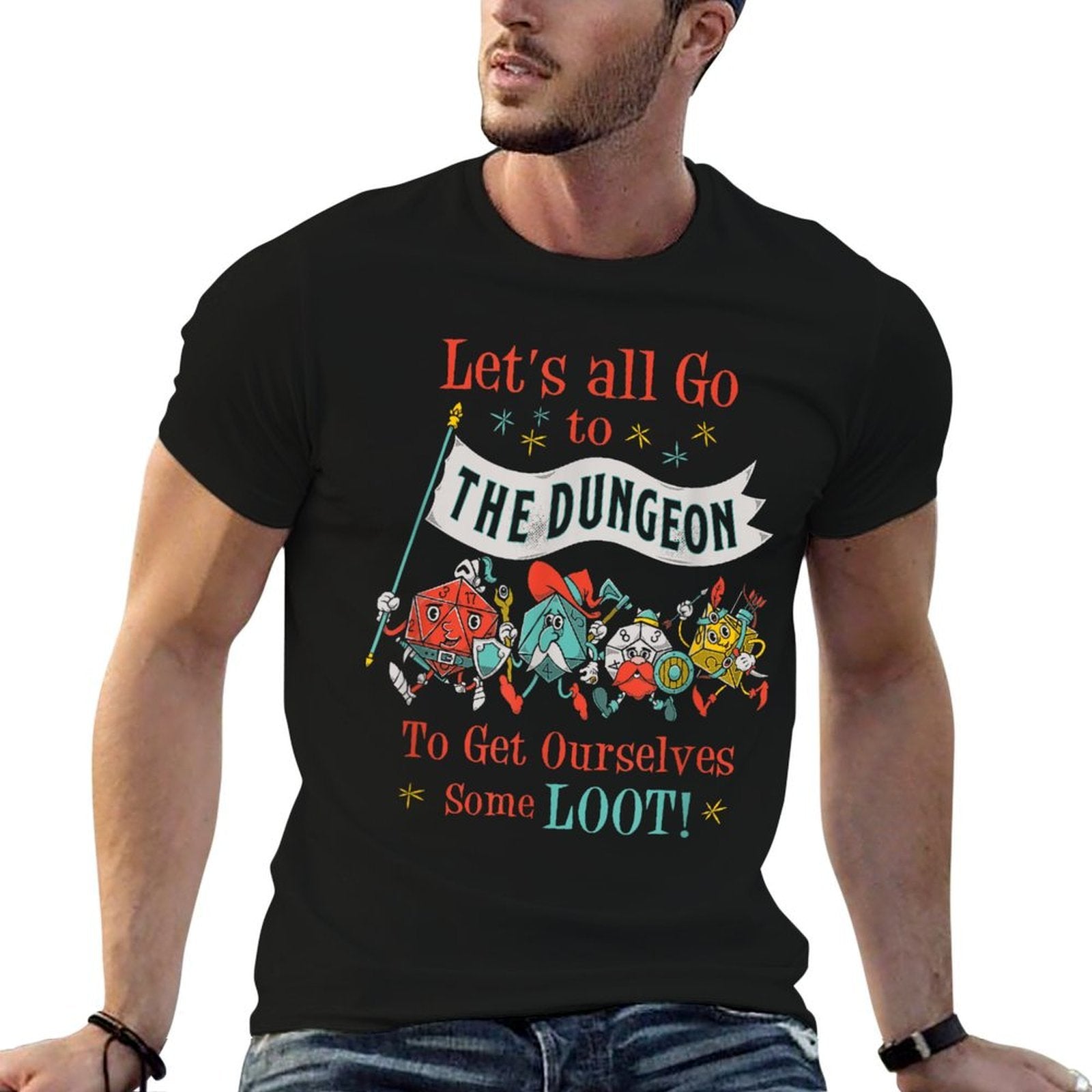 Lets Go To The Dungeon - Vintage Cartoon Fantasy Game Dice  Quick-drying T-Shirt
