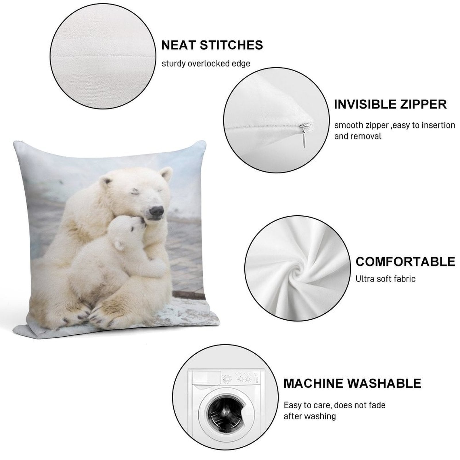 Polar Bear And Baby Soft Fade-Resistant Throw Pillow