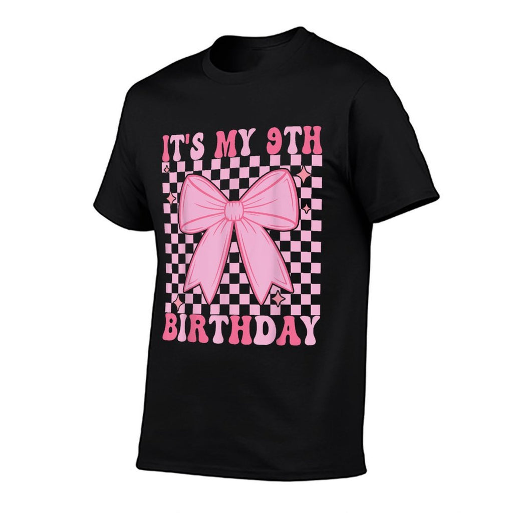 9th Coquette Themed Birthday Nine Year Old Girl Bow  Cotton T-Shirt