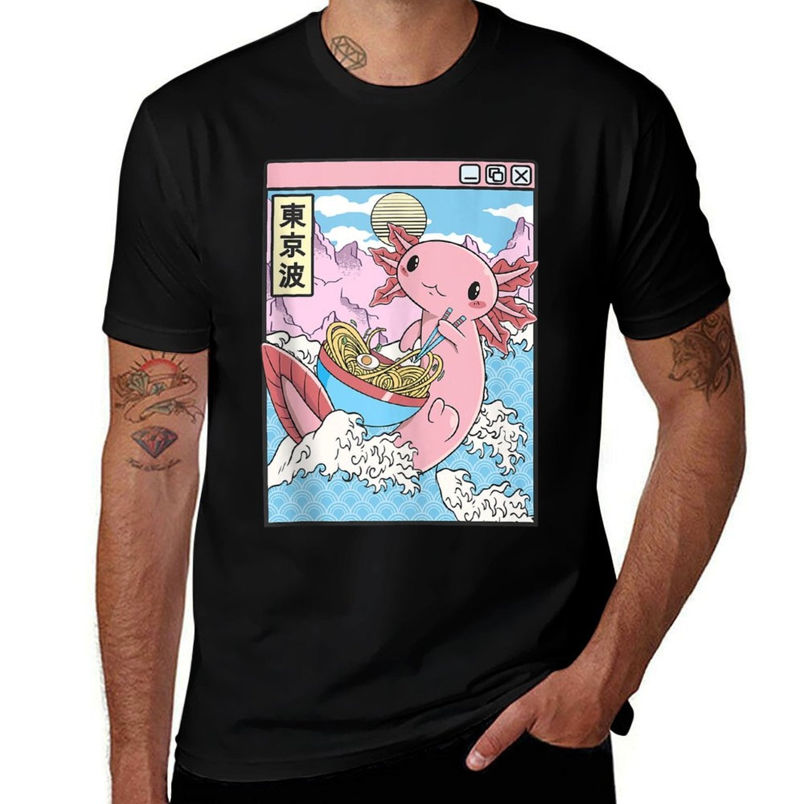 Axolotl Eating Ramen Japan Waves Anime Kawaii Vaporwave  Odor-resistant T-Shirt