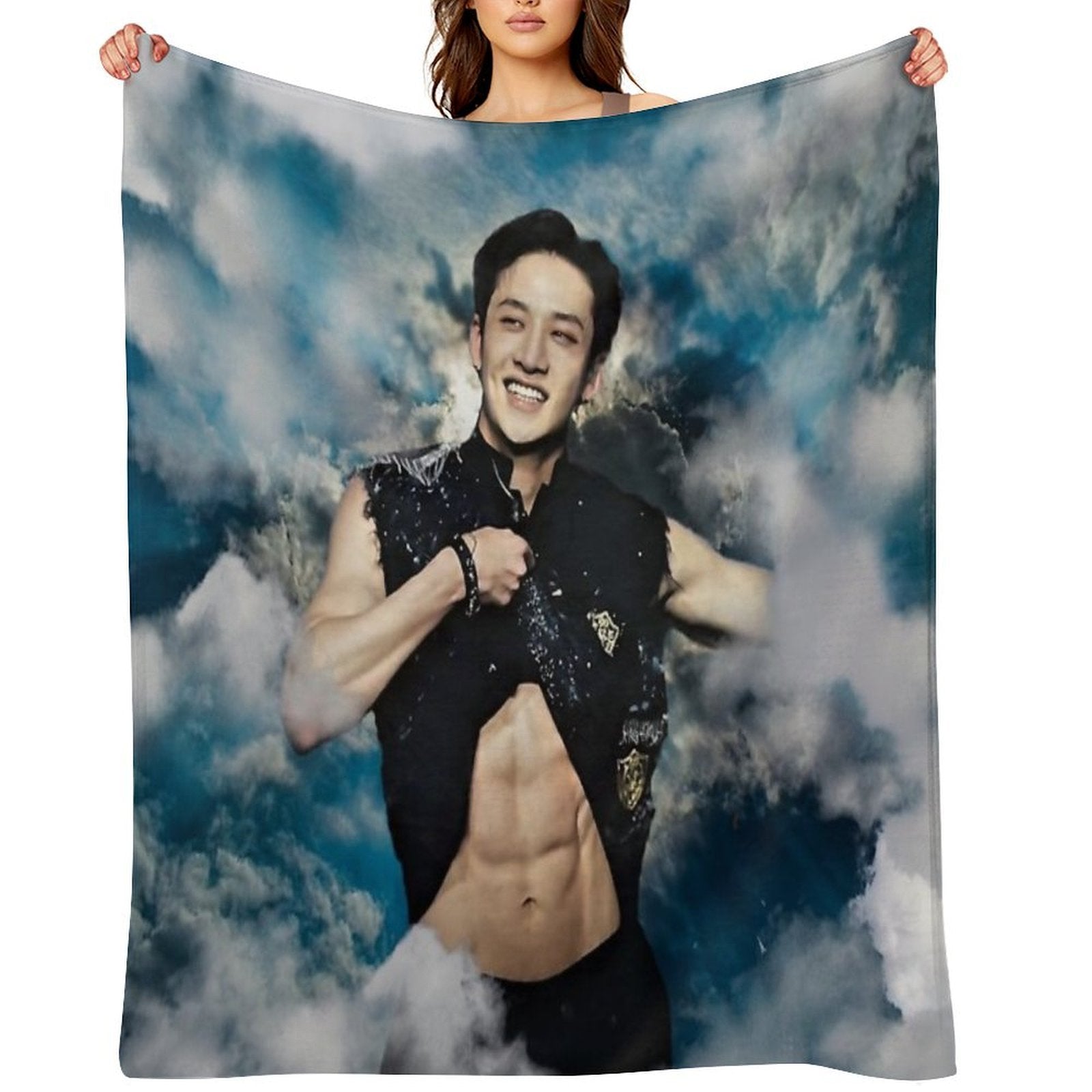 Bang Chan Smiling Cutely While Showing His Abs Versatility Throw Blanket