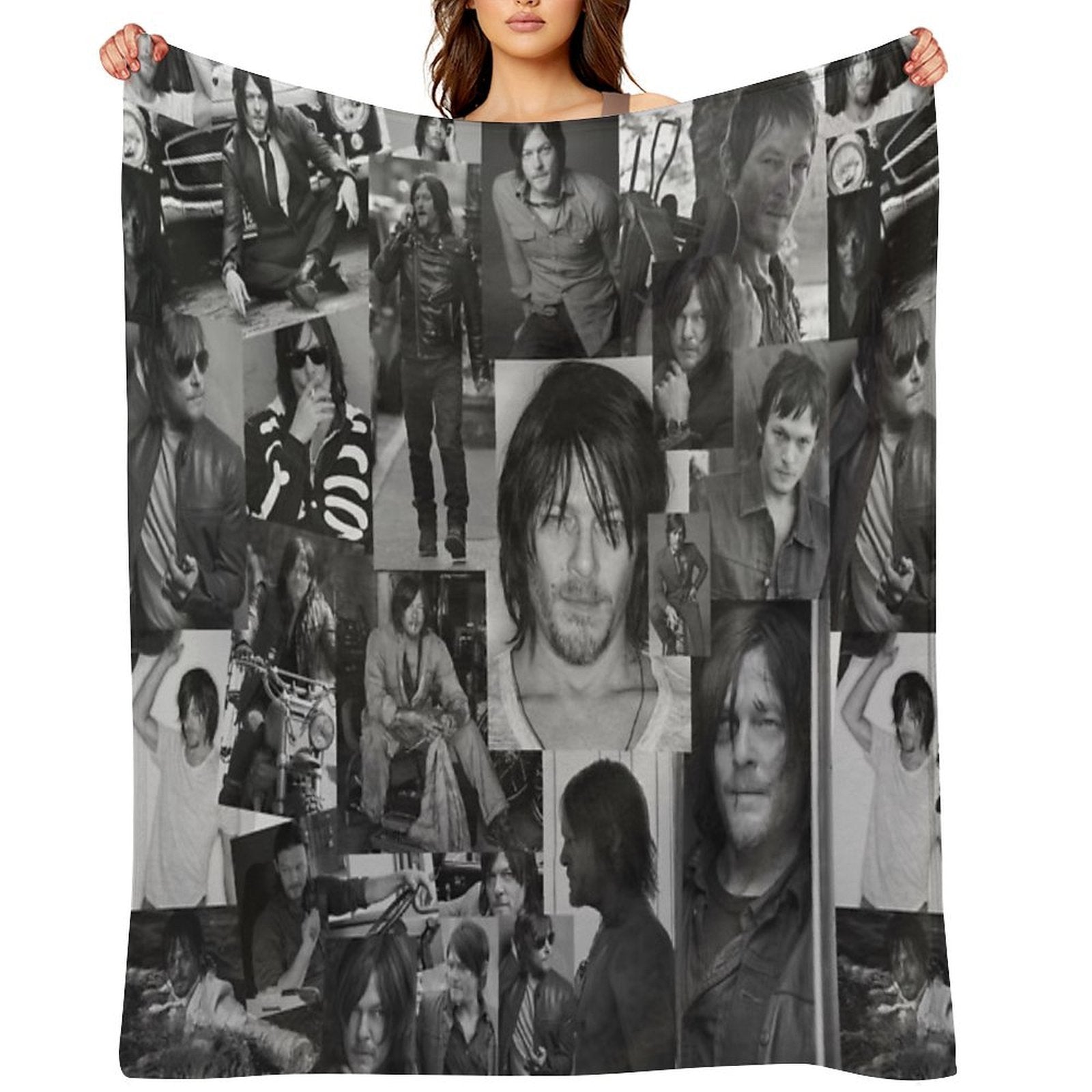 Norman Reedus Black And White Aesthetics Photo Collage Shrink-resistant Throw Blanket