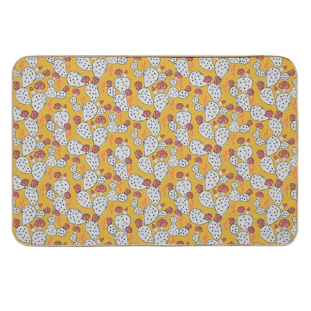 Coral Flowering Cactus on Mustard Yellow  Multi-Purpose Bath Mat