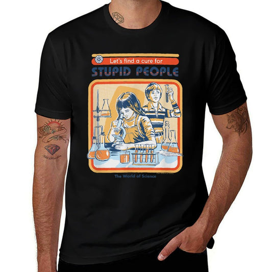 Steven Rhodes Lets Cure Stupid People Lab Retro Dark Humor  Ribbed Collar T-Shirt
