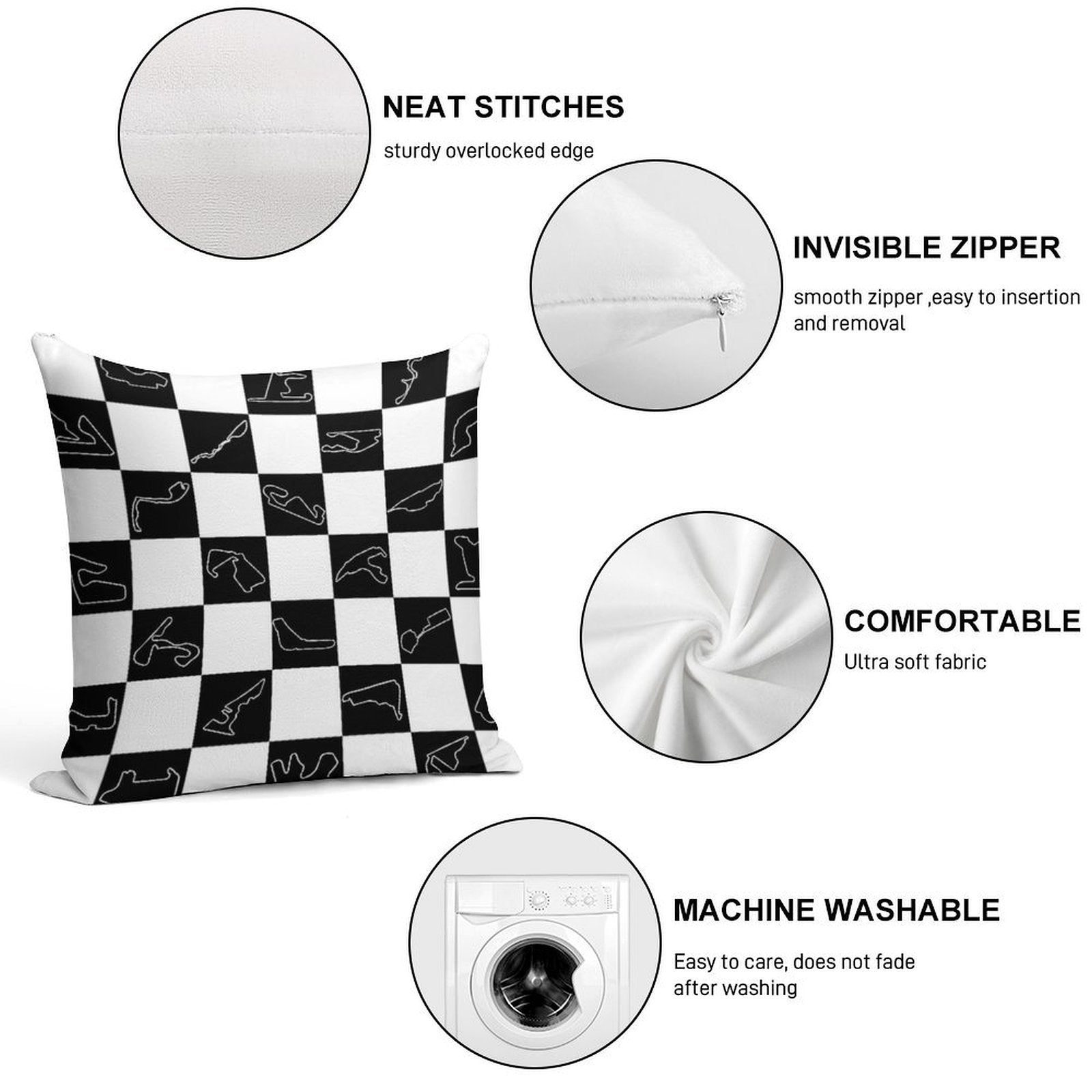F1 Tracks 2025 Checkered Flag Soft Shrink-Resistant Throw Pillow