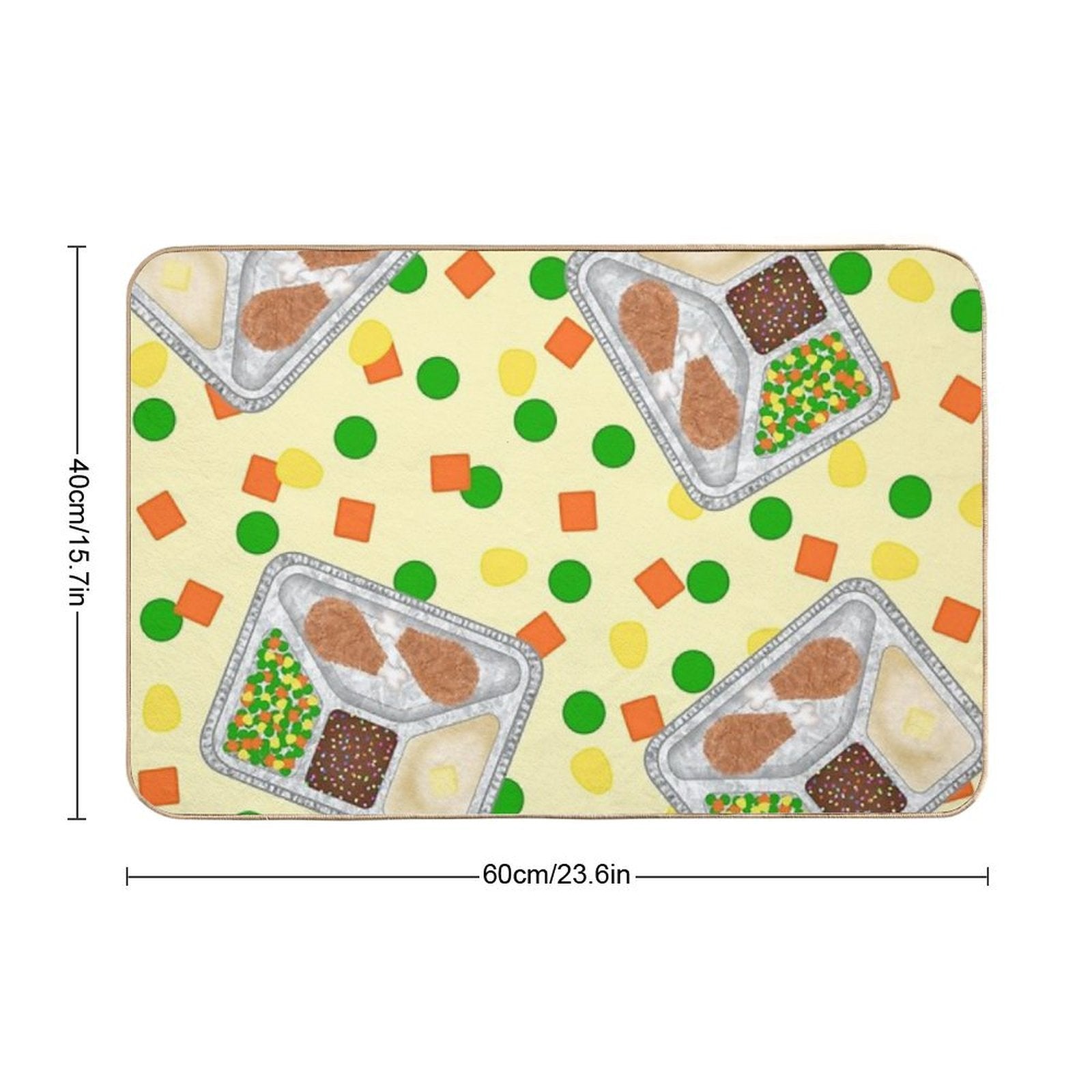 Retro 80’s TV Dinner Tray Food Fried Chicken Peas Corn Carrots On Light Pastel Yellow  Dirt-Trapping Bath Mat