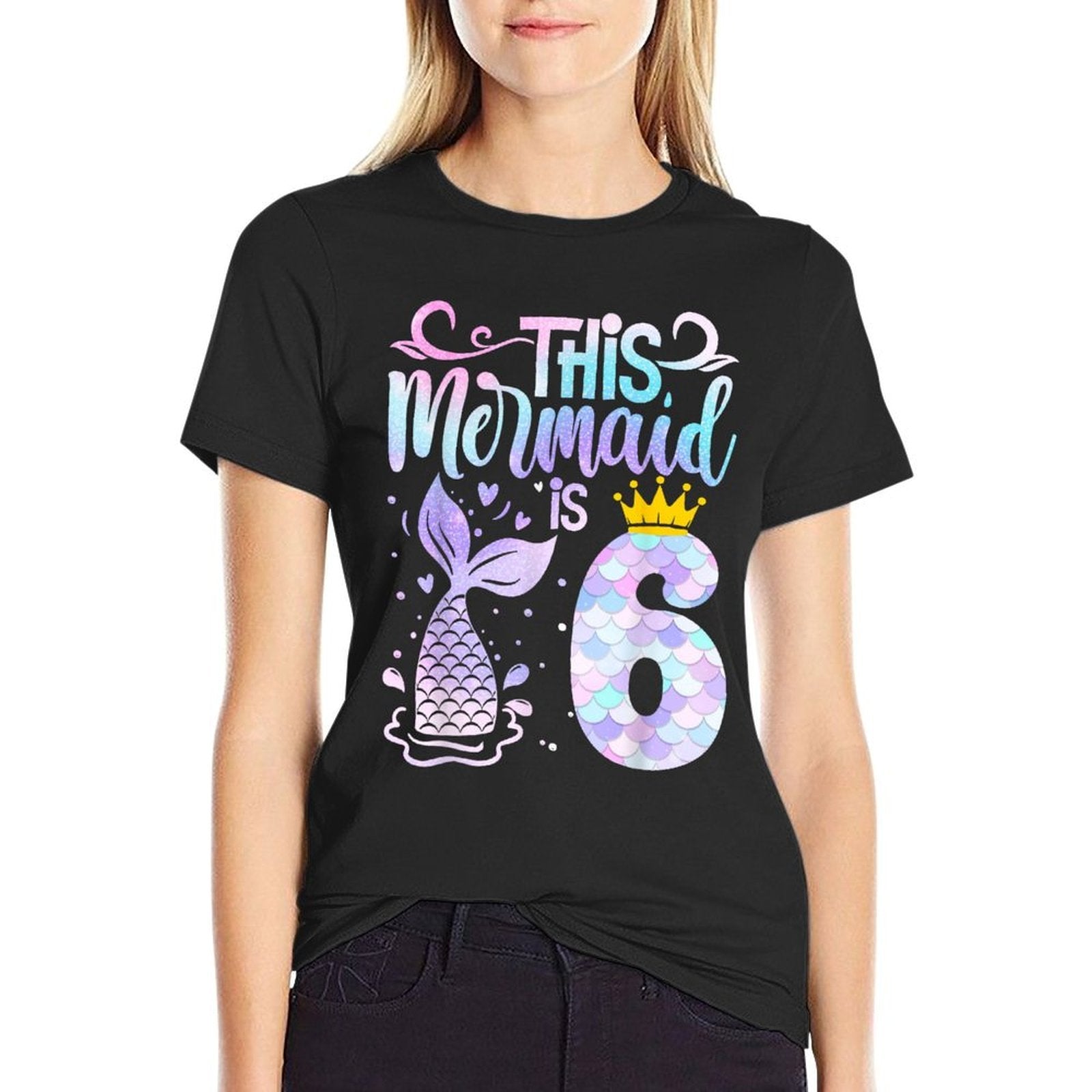 Mermaid 6th Birthday 6 Year Old Girl Six Yrs Happy Bday  Rolled Sleeves T-Shirt