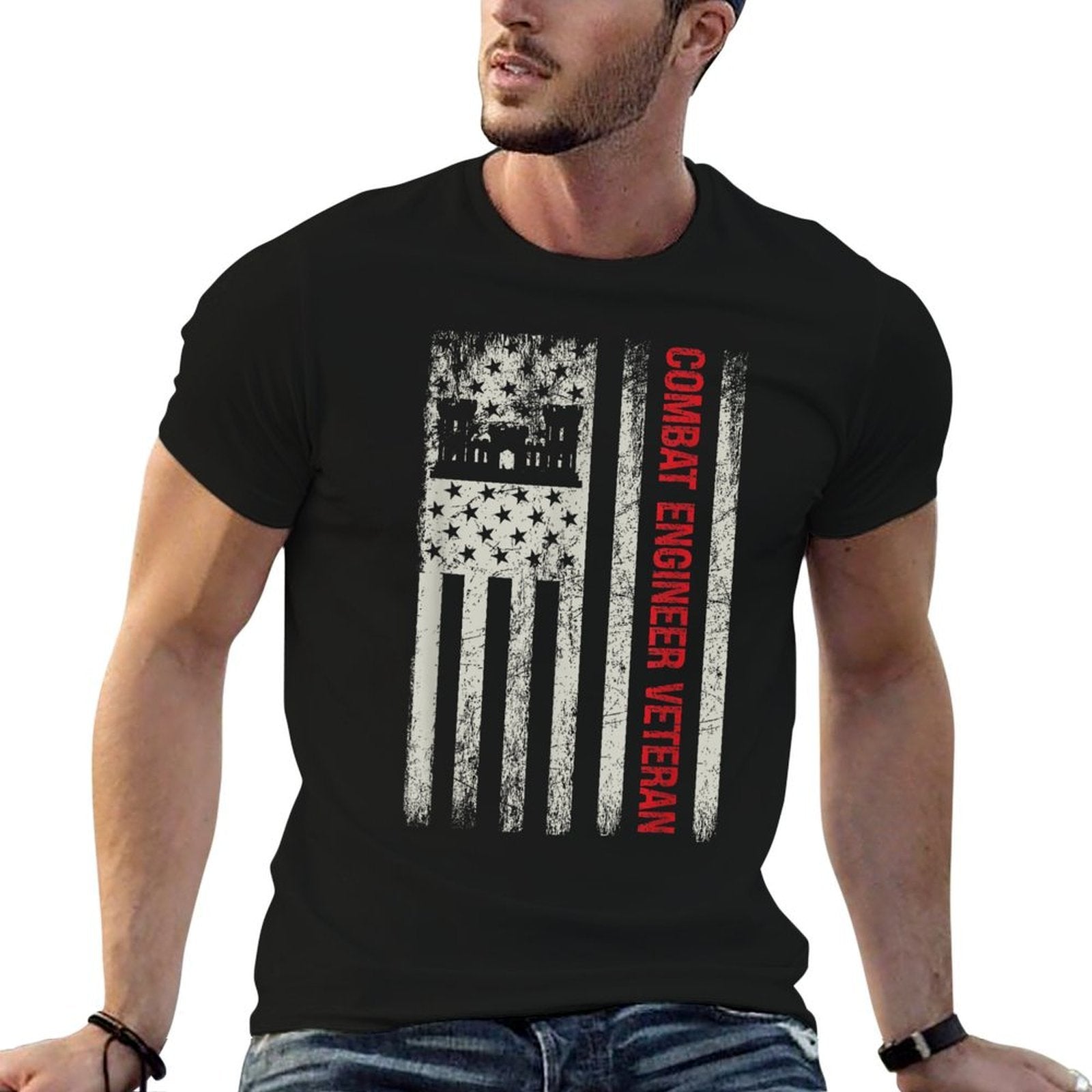 Combat Engineer Veteran Engineering Veteran's Day  Ribbed Collar T-Shirt