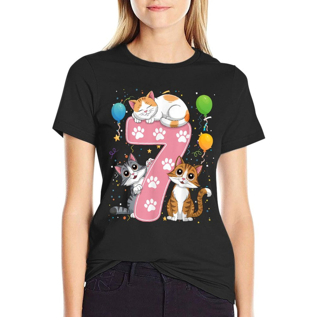 Kids 7th Birthday Girl Cats Outfit 7 Years Old  Quick-drying T-Shirt