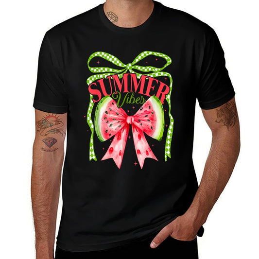 Summer Vibes Coquette Watermelon Bow Hello Summer Beach Girl  Wrinkle-resistant T-Shirt