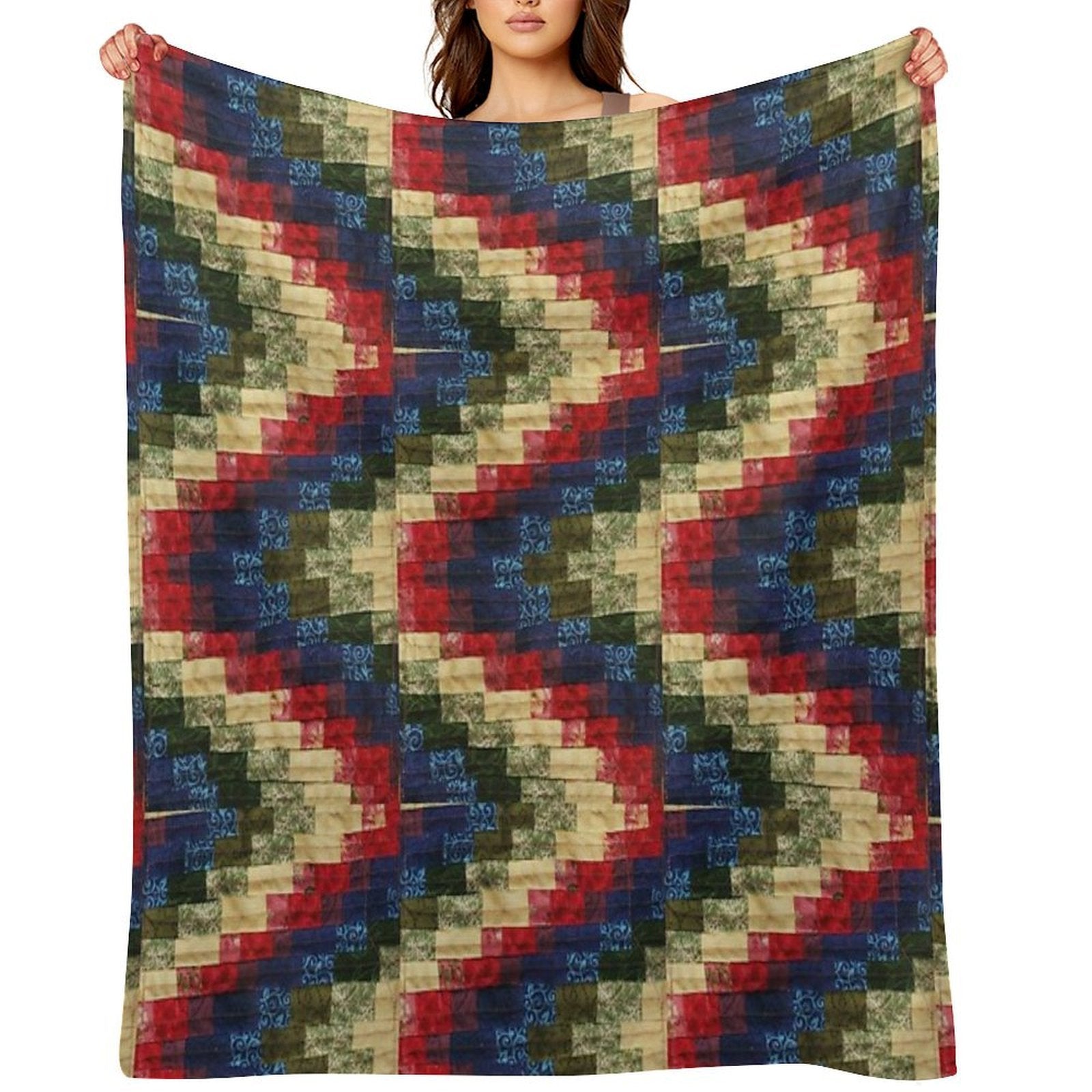 Patchwork Bargello Quilt Block Photo Anti-pilling Throw Blanket