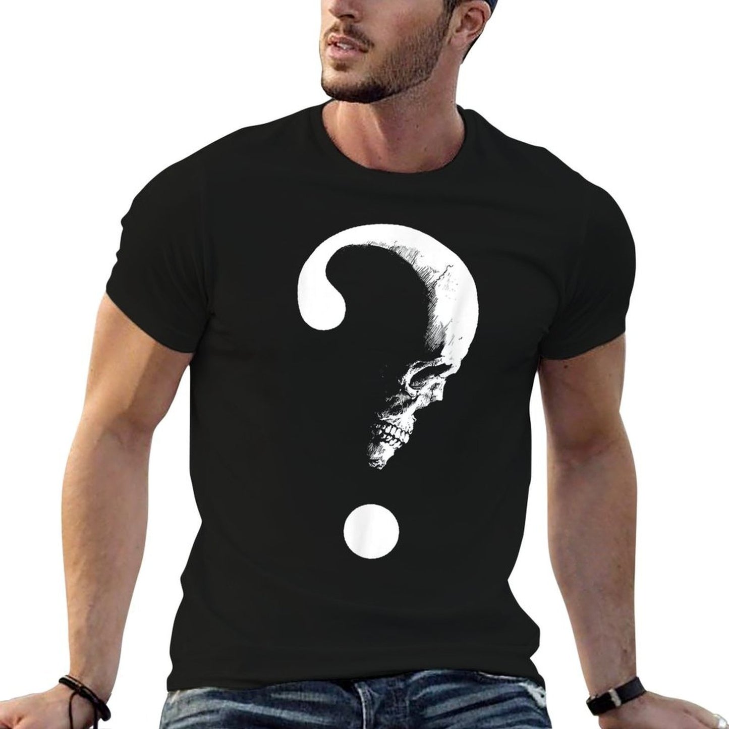 Skull Question Mark Shape Meme Skeleton Unique Skull Lovers  Slim-fit Cut T-Shirt