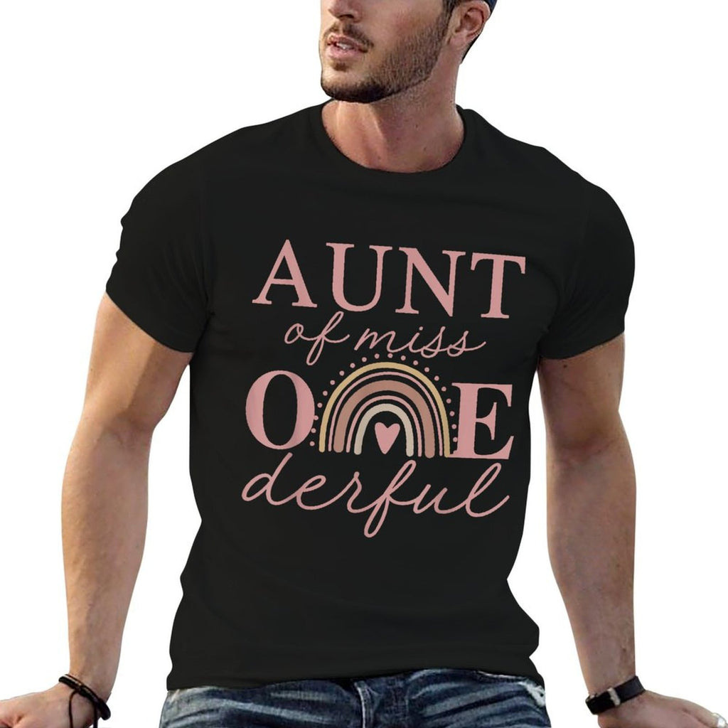 Aunt of Little Miss Onederful 1st Birthday Boho Rainbow  Heathered Texture T-Shirt