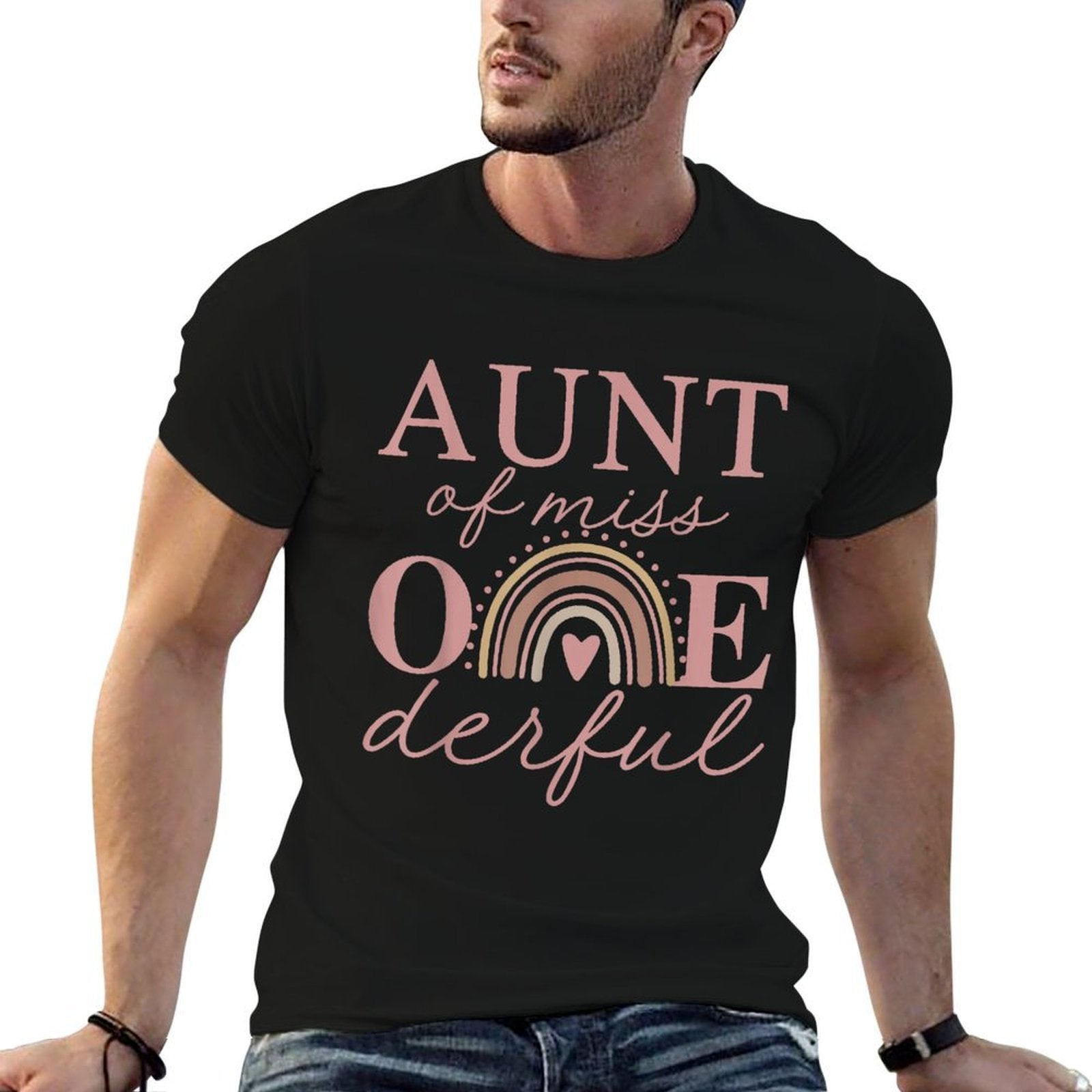 Aunt of Little Miss Onederful 1st Birthday Boho Rainbow  Heathered Texture T-Shirt