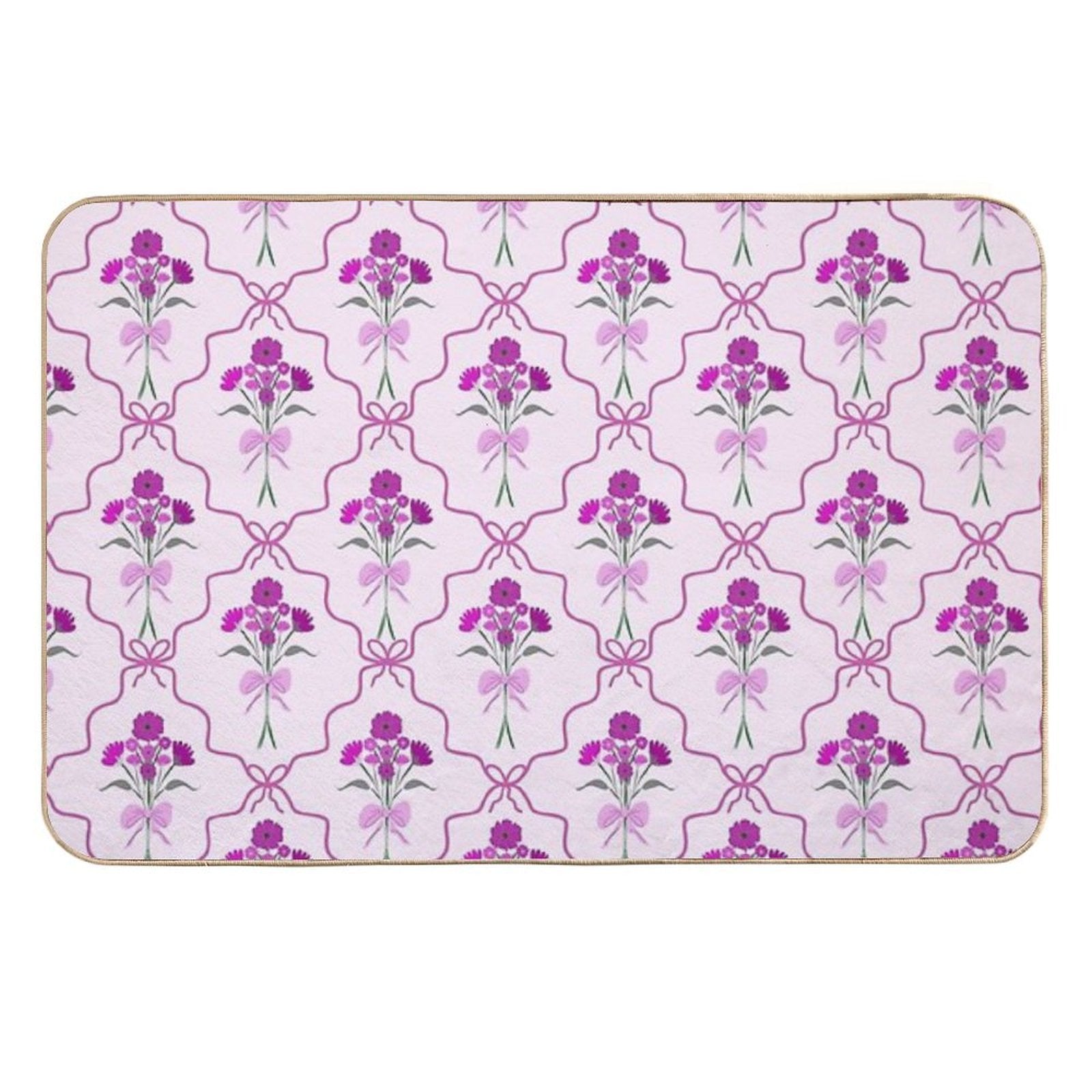 Pink Purple Flowers Branches on Pink Bakground  Rapid-Drying Bath Mat