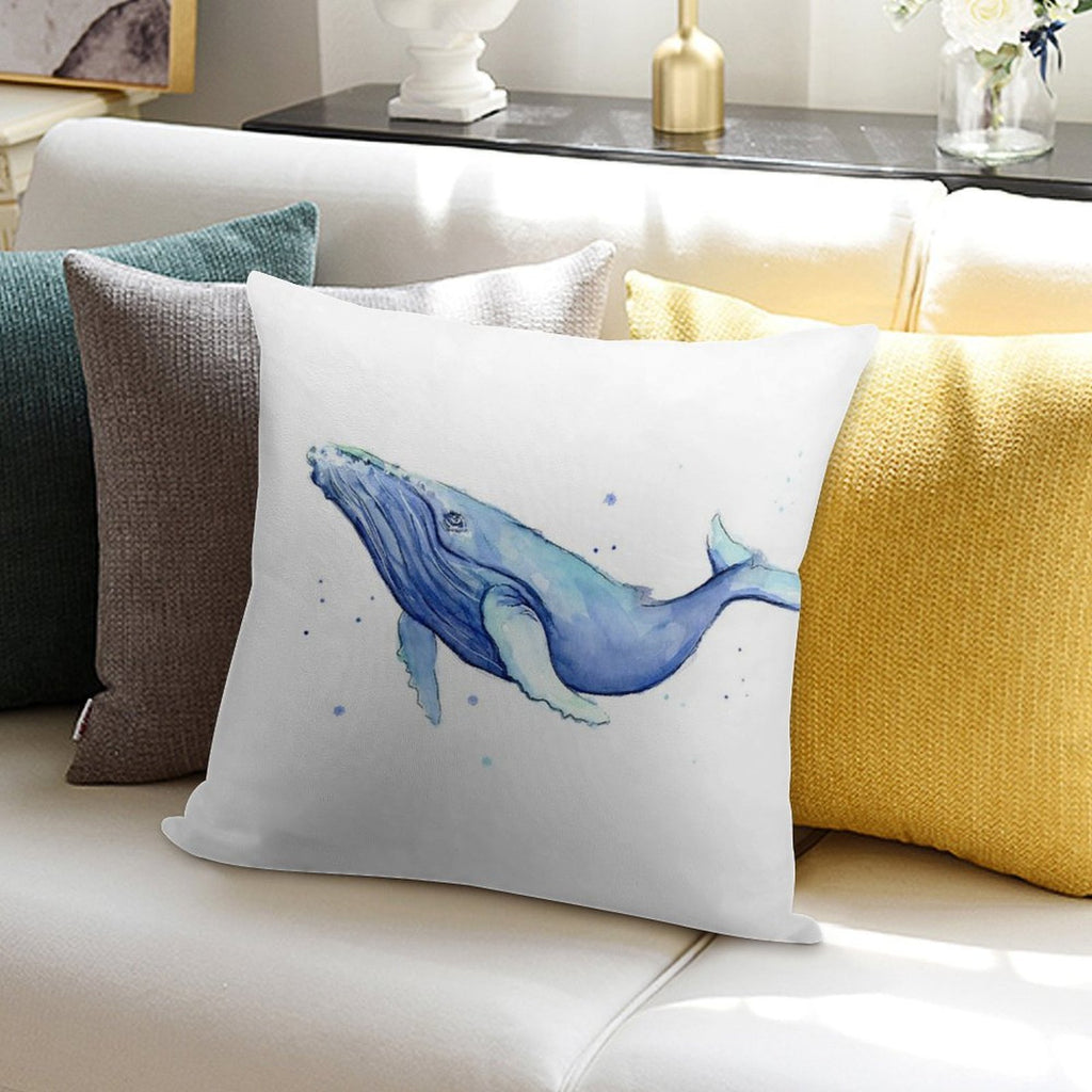 Humpback Whale Blue Watercolor Painting Soft Reinforced Edging Throw Pillow