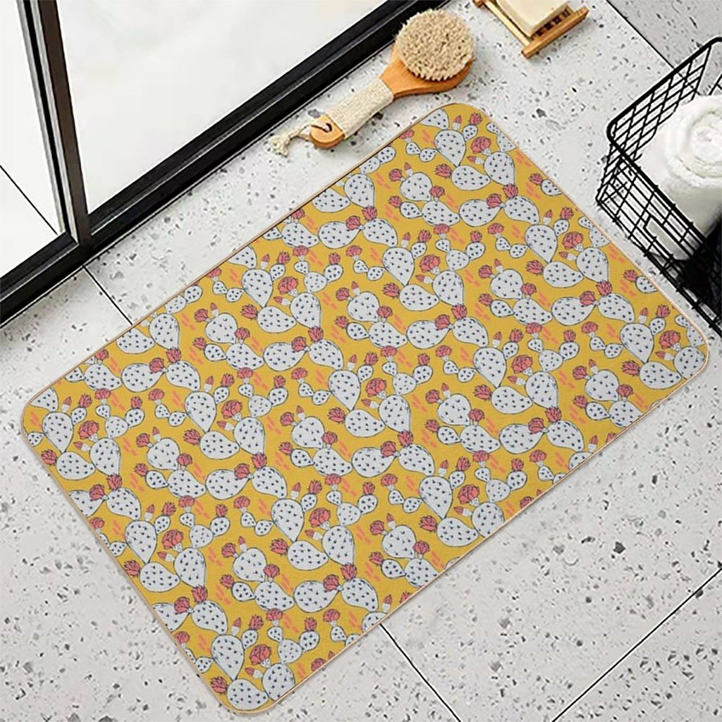 Coral Flowering Cactus on Mustard Yellow  Multi-Purpose Bath Mat