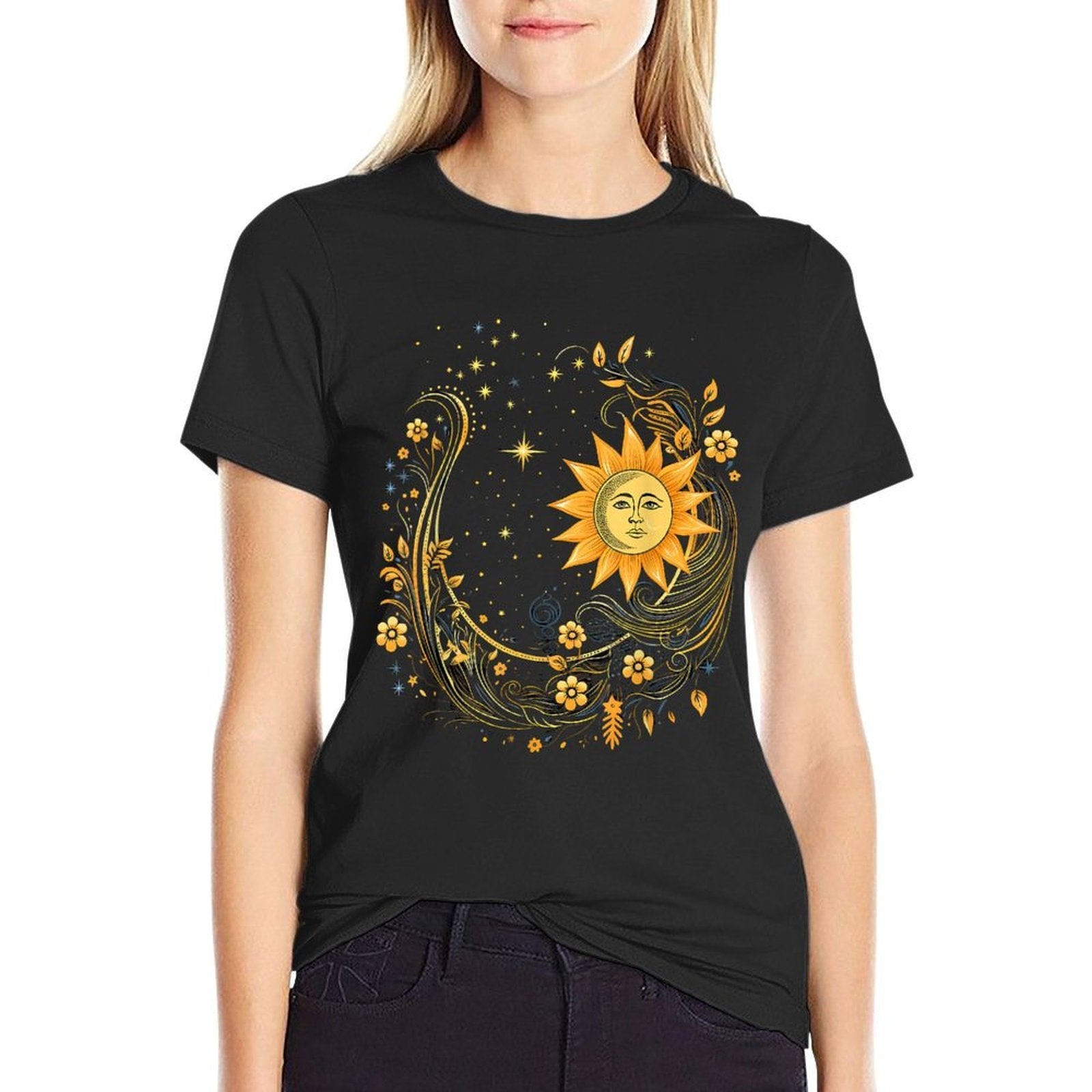 Mystic Sun And Moon Woman Mystical Flowers Aesthetic  Quick-drying T-Shirt