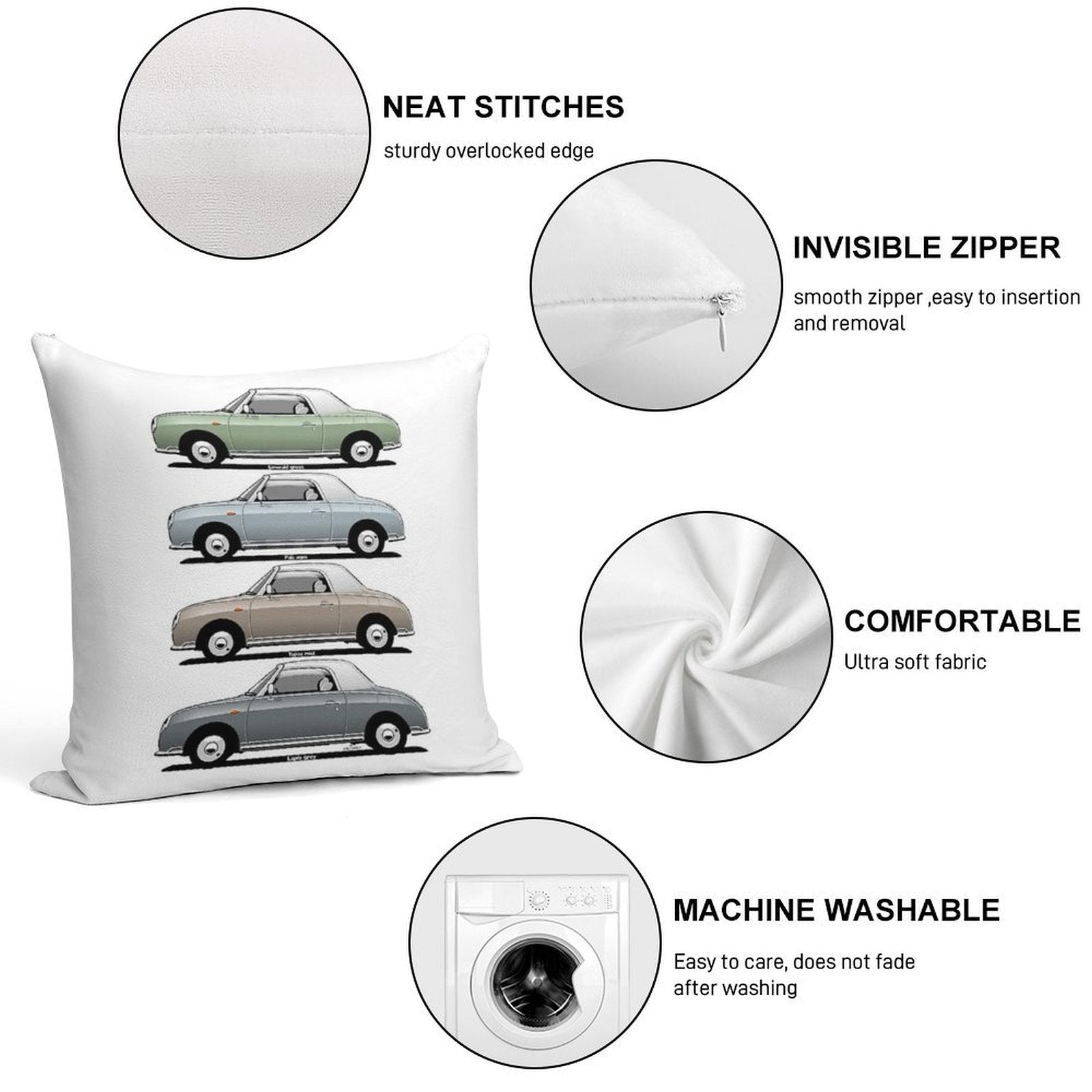 Nissan Figaro Side View Soft Gift Ready Throw Pillow
