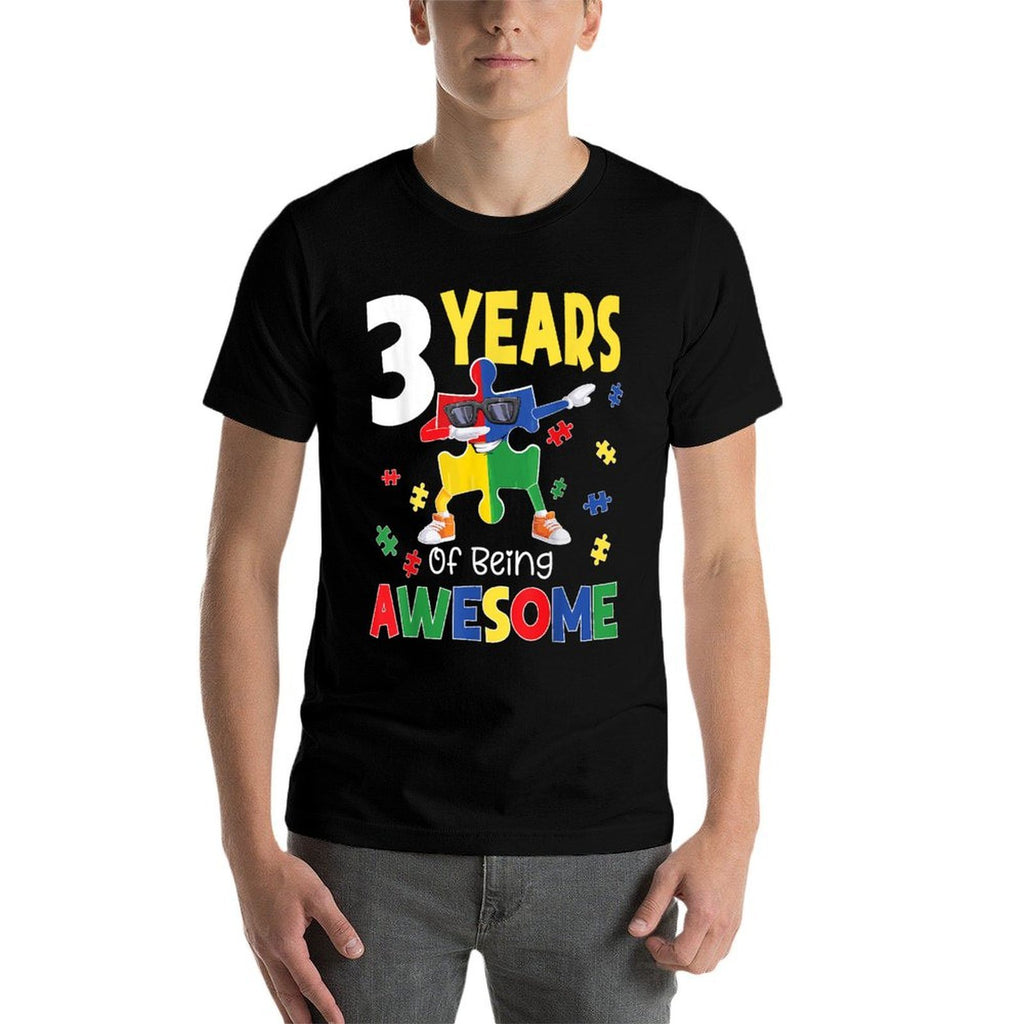 Three Years Of Being Awesome Autism Birthday Puzzle Piece  Vintage-inspired T-Shirt
