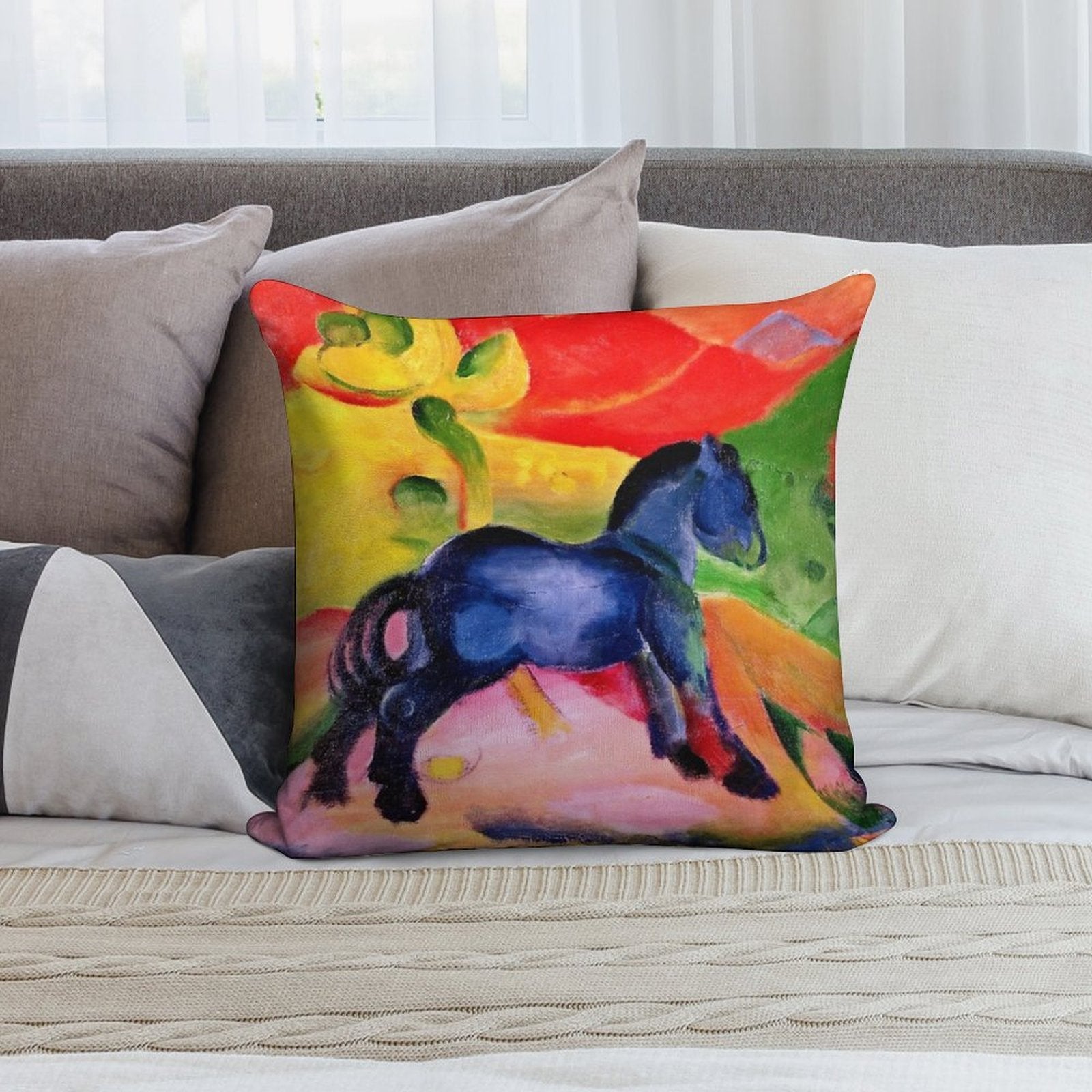 Franz Marc - Little Blue Horse Soft Hidden Zipper Throw Pillow