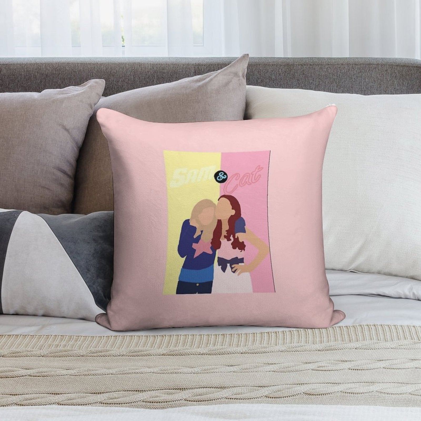 Sam And Cat Drawing Soft Reinforced Edging Throw Pillow