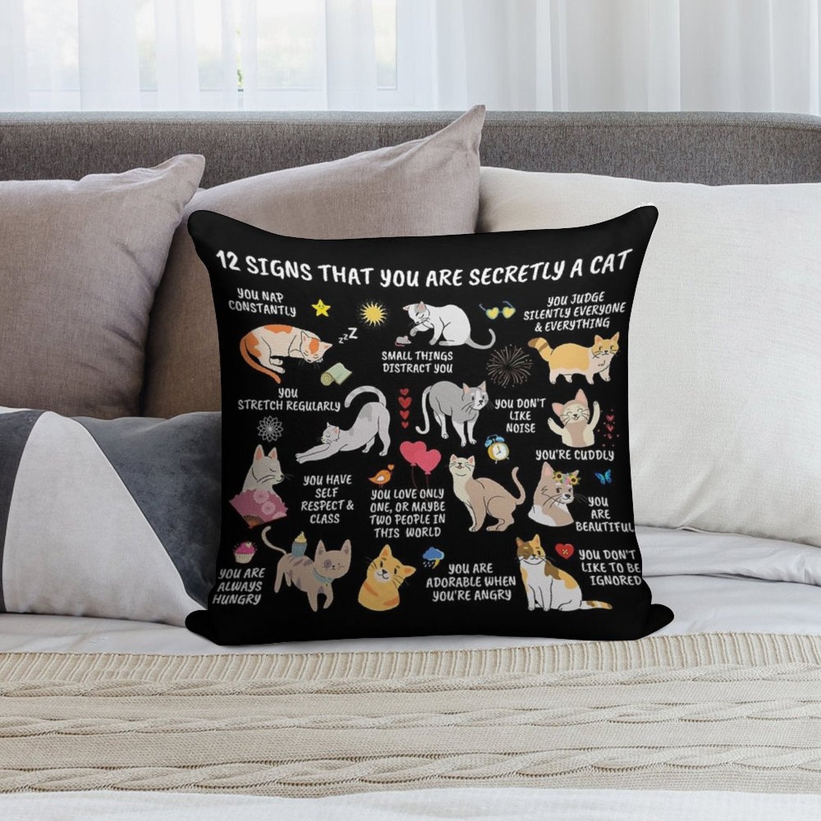 12 Signs That You Are Secretly A Cat Gifts For Cat Lovers Crazy Cat Lady Cat Home Decor Notebook Soft Short Plush Fabric Throw Pillow
