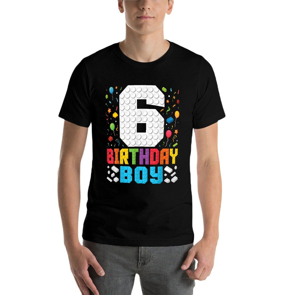 6th Birthday Boys Master Builder Six Years Blocks Building  Heathered Texture T-Shirt