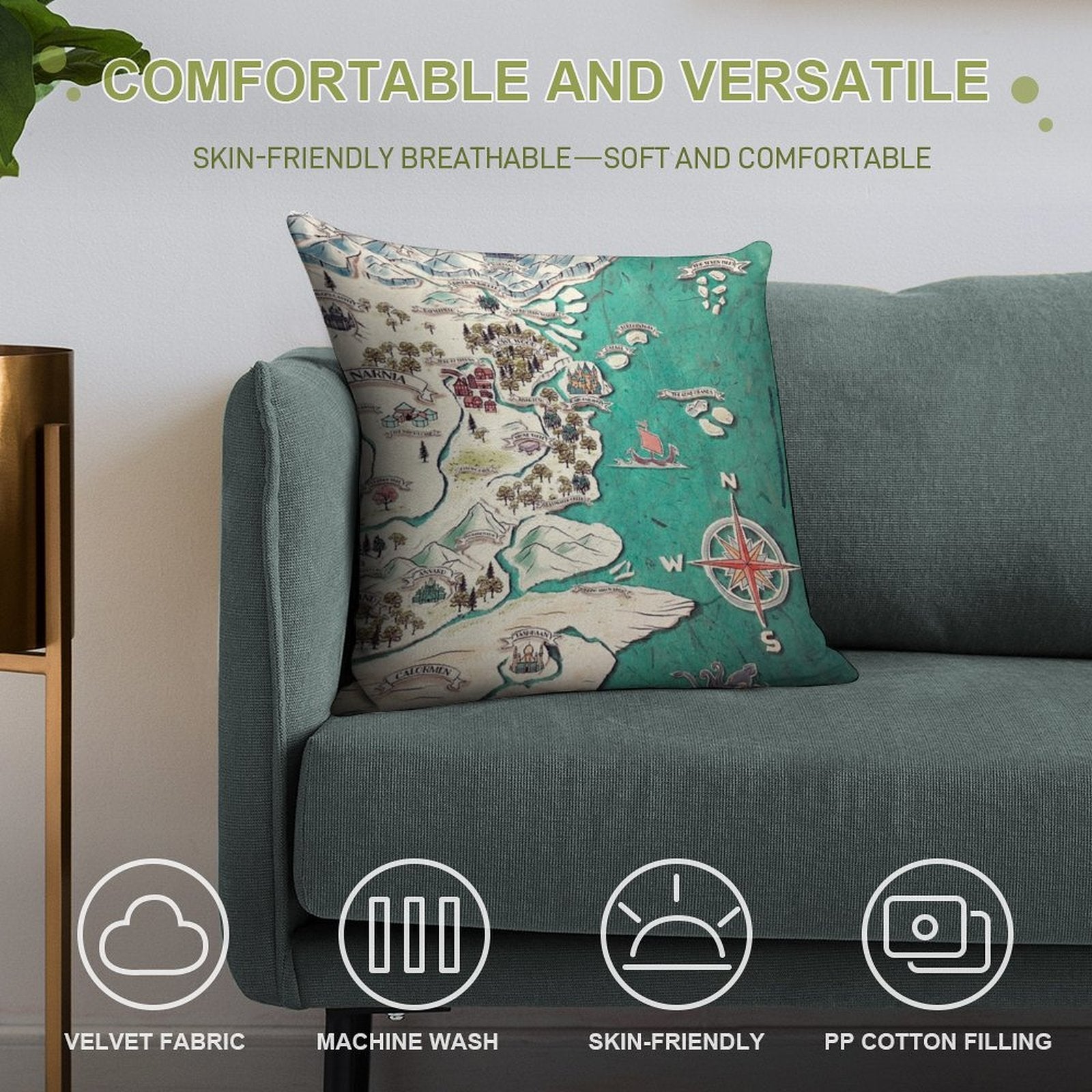 Map of Narnia Soft Fade-Resistant Throw Pillow