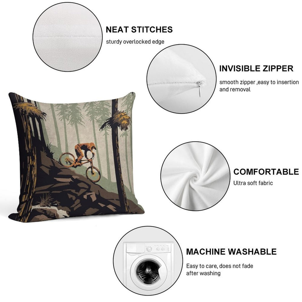 Retro Scenic Mountain Bike Poster Art Think Outside, No Box Required! Soft Shrink-Resistant Throw Pillow