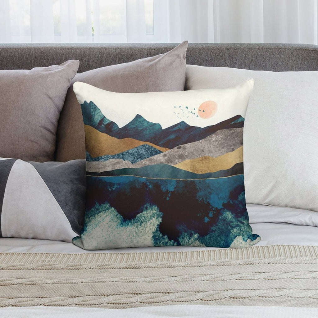 Blue Mountain Reflection Soft Hidden Zipper Throw Pillow