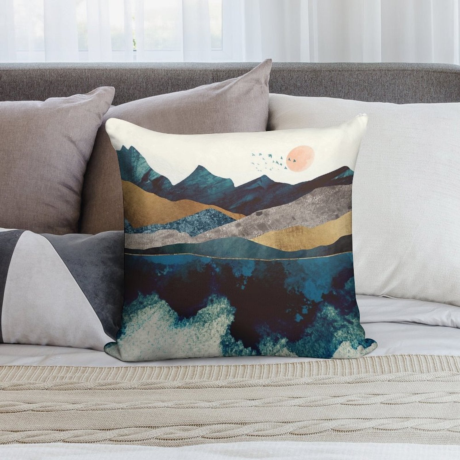 Blue Mountain Reflection Soft Hidden Zipper Throw Pillow