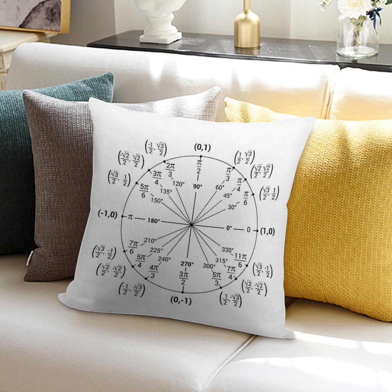 Unit Circle Nerdy Math Guide Soft Fade-Resistant Throw Pillow