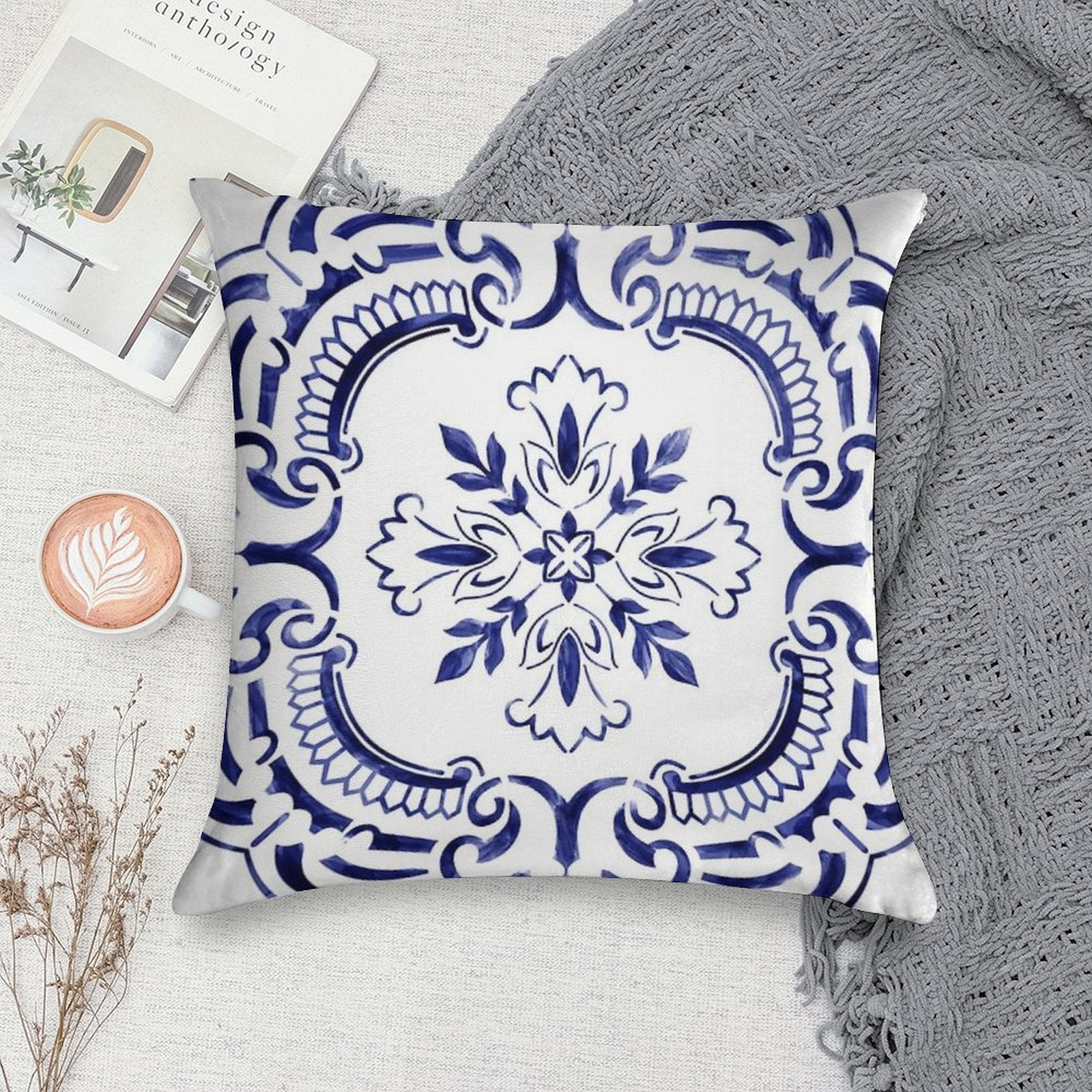 Portuguese Tile - Exclusive Design Soft Anti-Pilling Throw Pillow