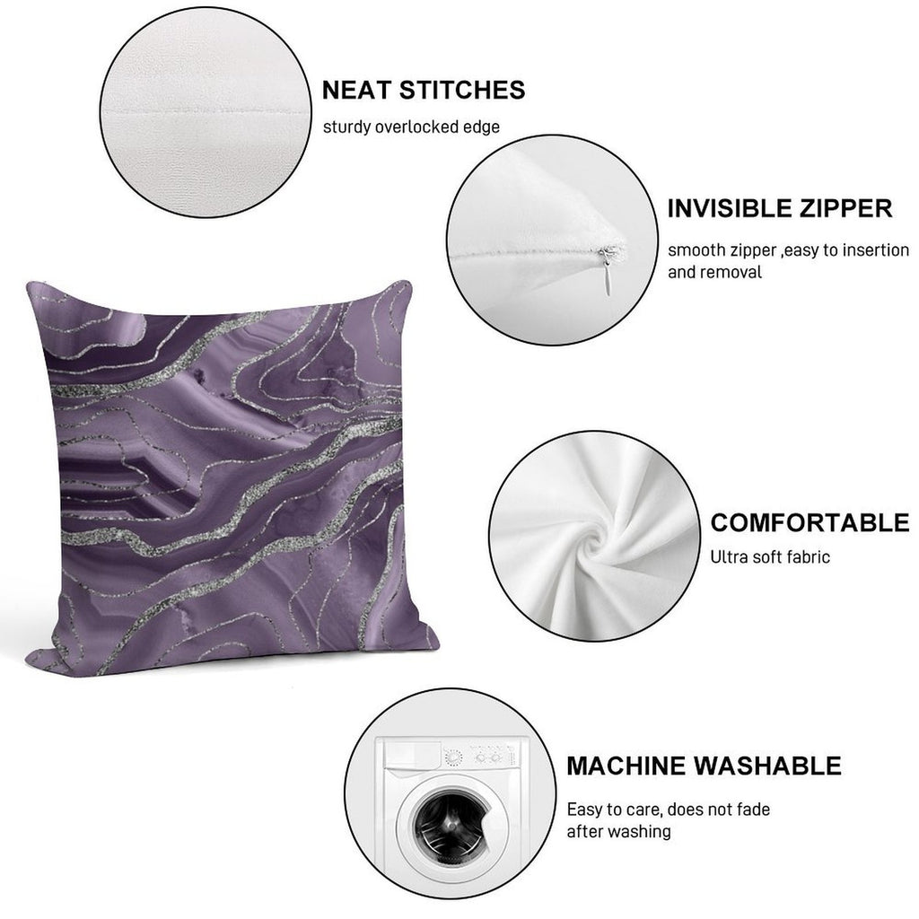 Lavender Agate Silver Glam #1 (Photo of Glitter Only - Not Reflective) Soft Hidden Zipper Throw Pillow
