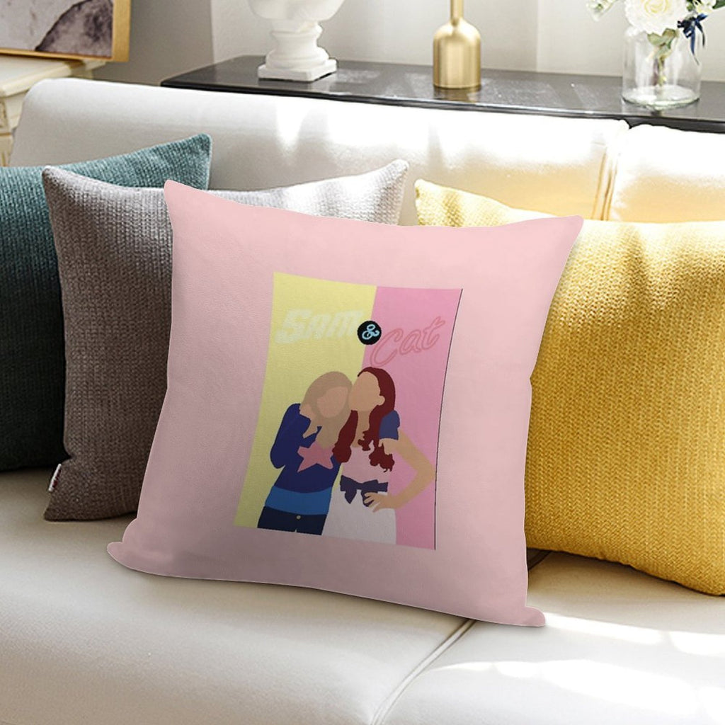 Sam And Cat Drawing Soft Reinforced Edging Throw Pillow