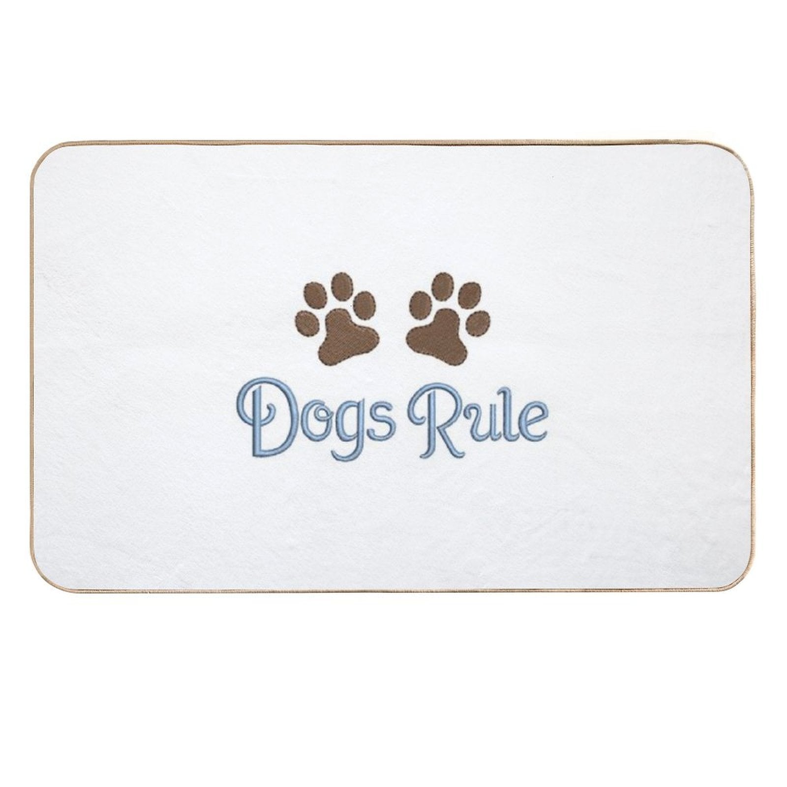 Dogs Rule Text Blue with Paw Prints  Anti-Trip Bath Mat