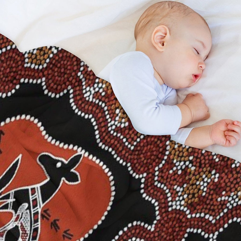 Authentic Aboriginal Art -  Men Kangaroo Hunting Easy Care Throw Blanket