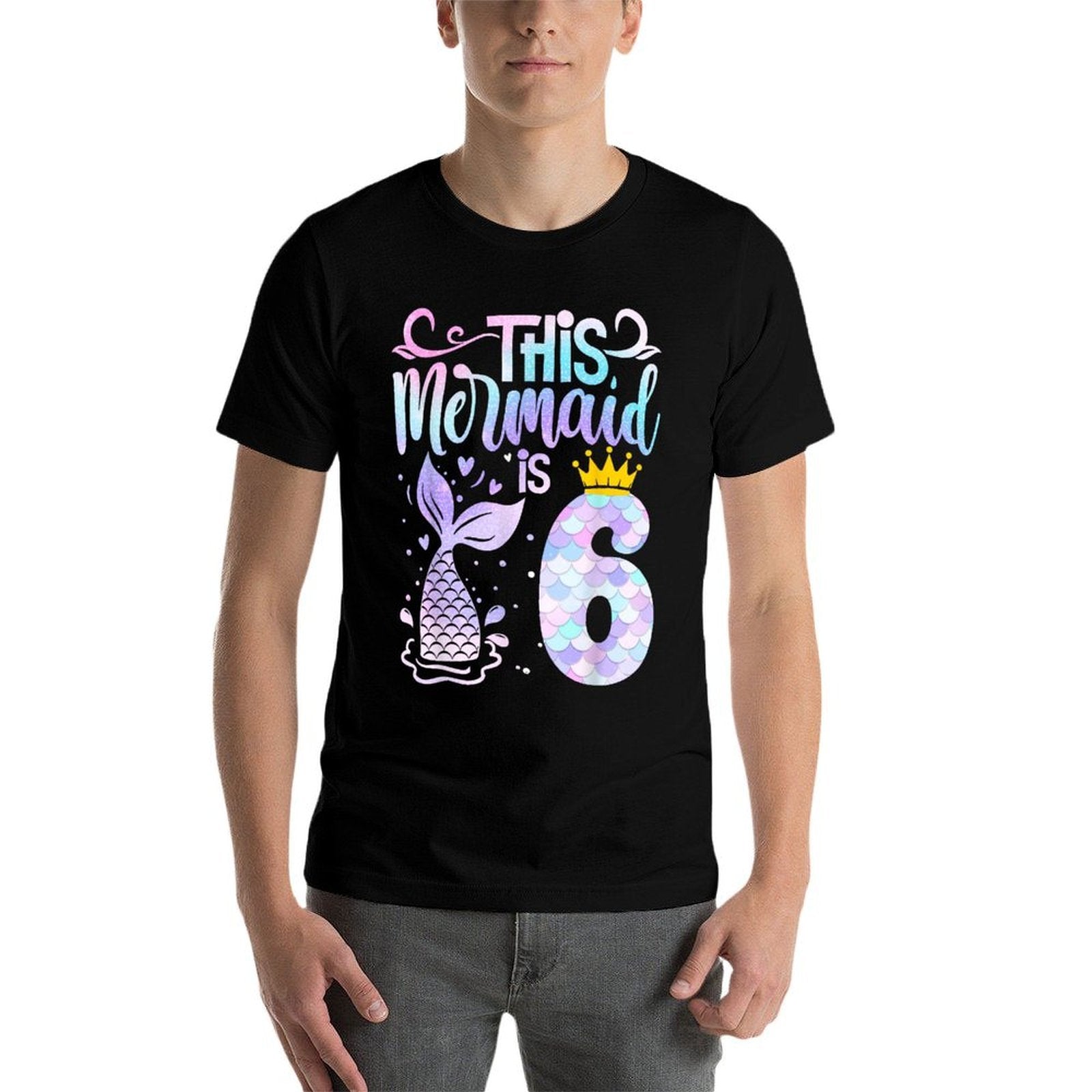 Mermaid 6th Birthday 6 Year Old Girl Six Yrs Happy Bday  Rolled Sleeves T-Shirt