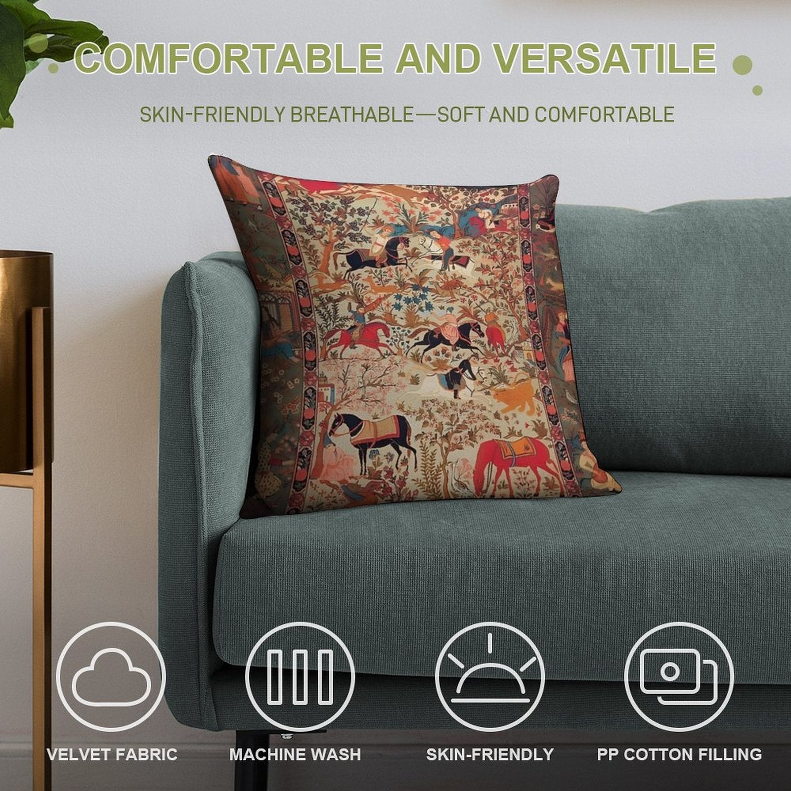 Oriental Rug Soft Hidden Zipper Throw Pillow