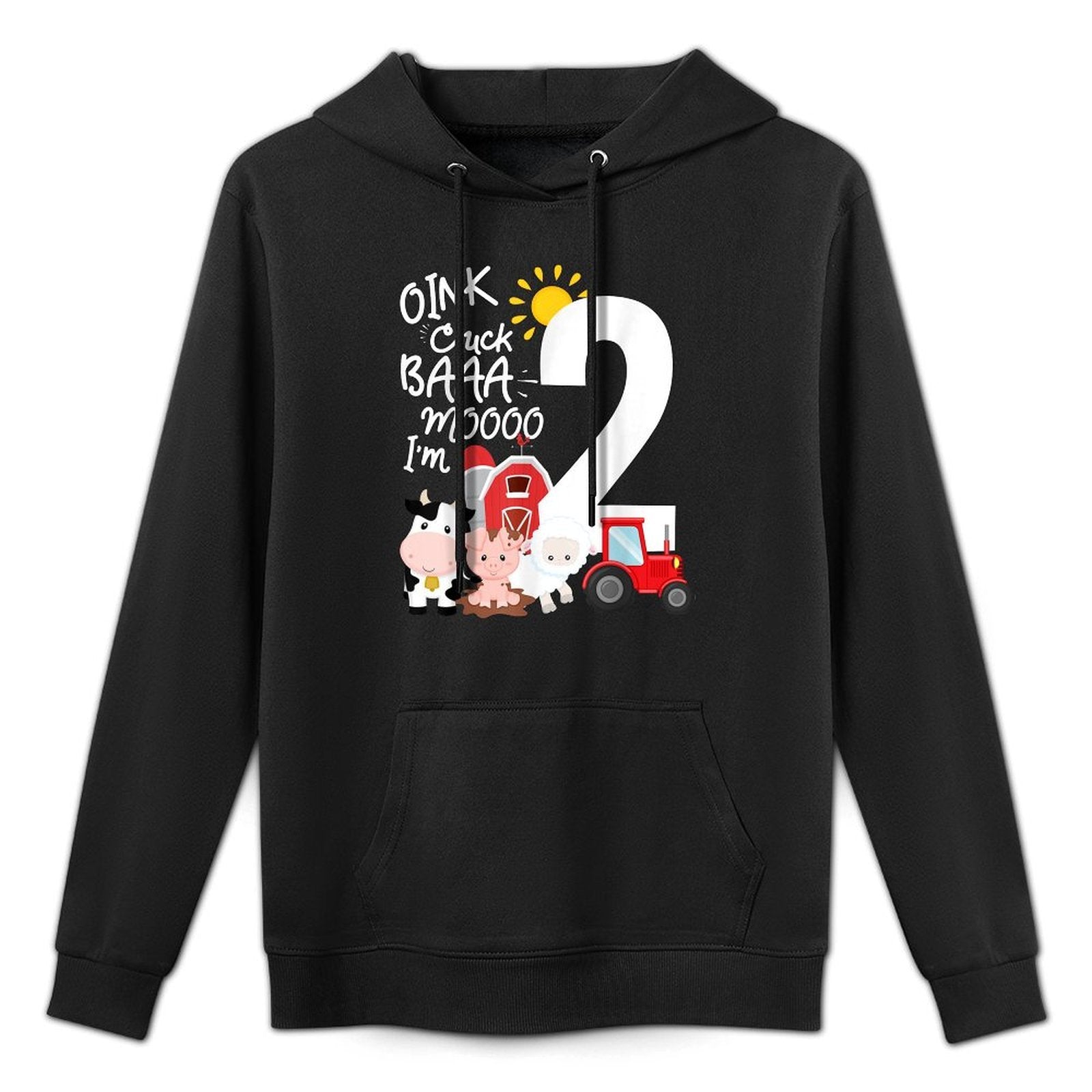 Oink Cluck Baa Moo I'm 2 Farm Theme Birthday 2 Yrs Old Medium-Weight Fabric Hoodie