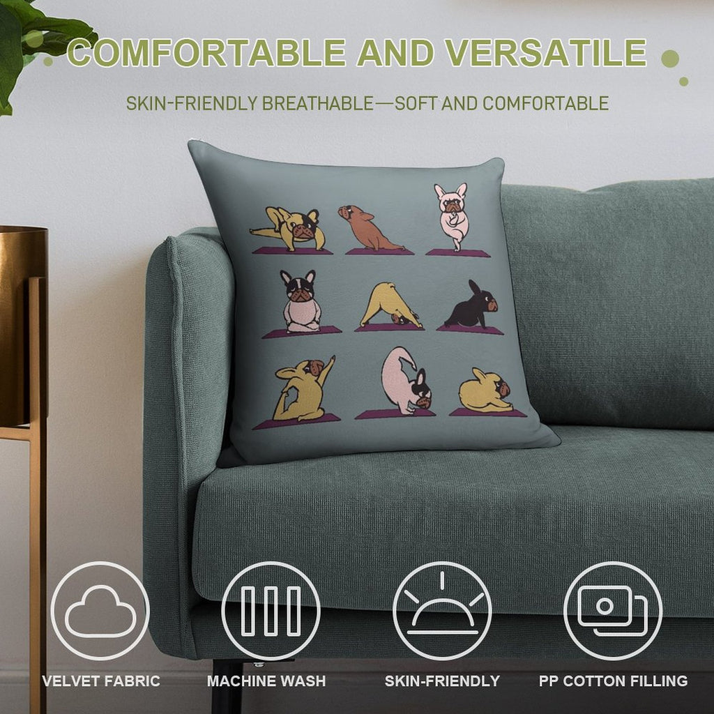 Frenchie Yoga Soft Reinforced Edging Throw Pillow