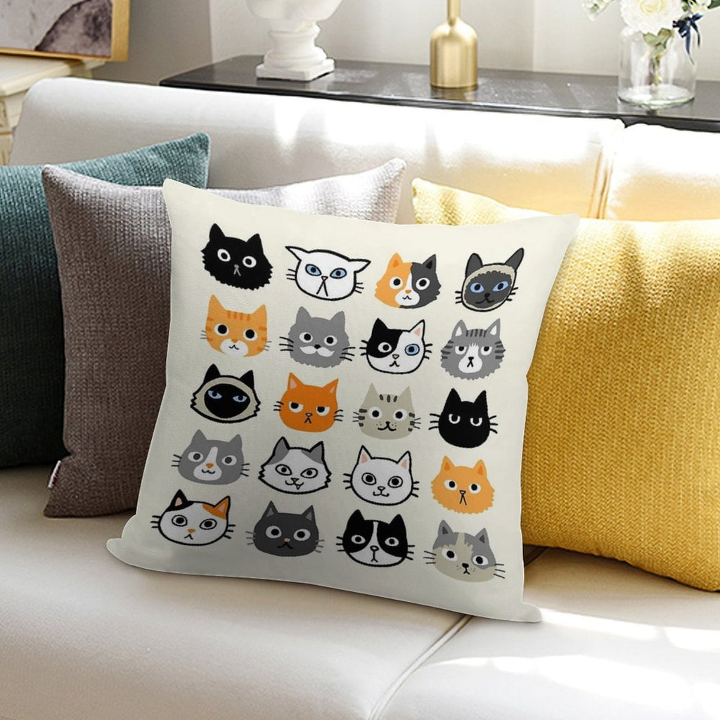 Assorted Cat Faces  Cute Quirky Kitty Cat Drawings Soft Luxury Feel Throw Pillow