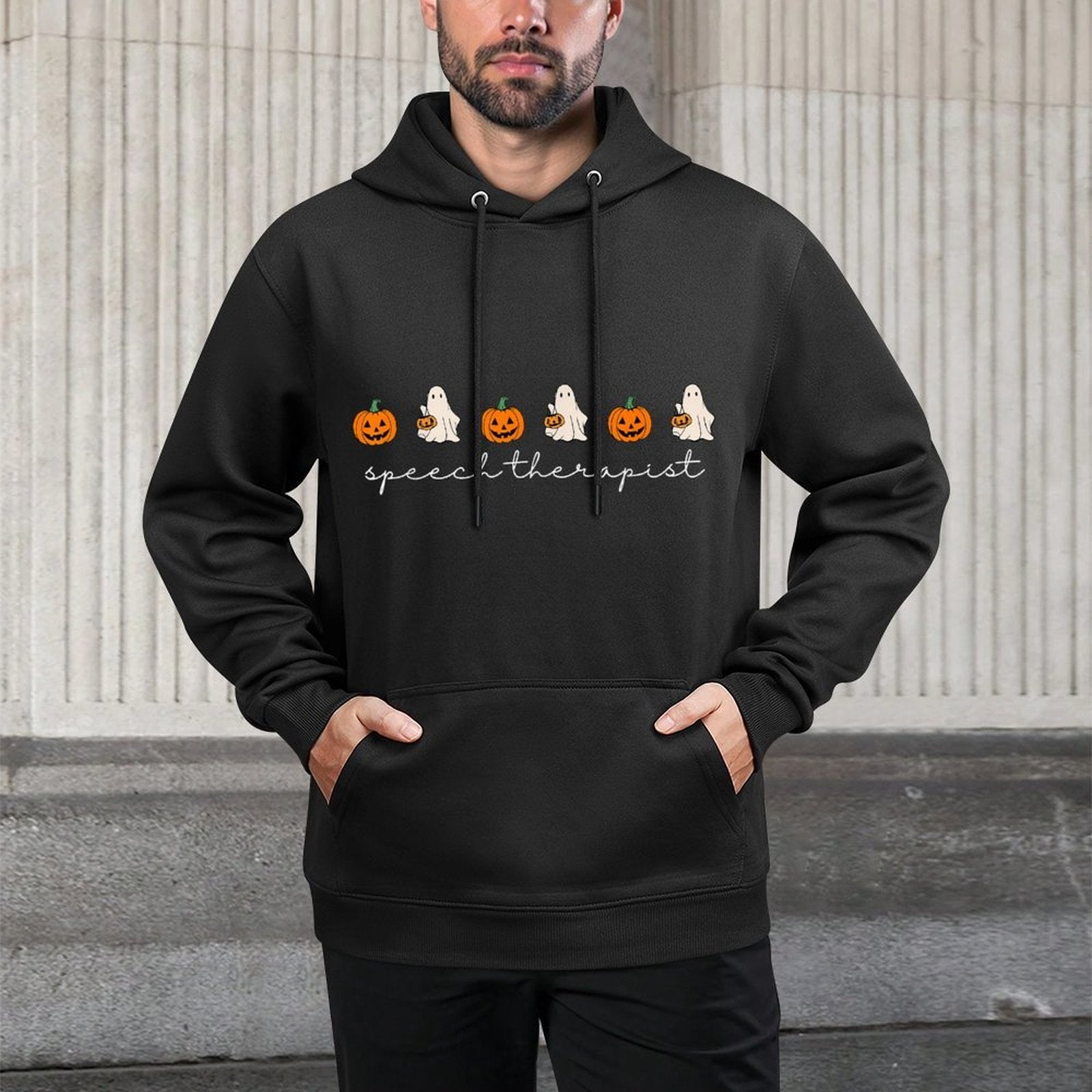 Speech Therapist Pumpkin Ghost SLP Speech Therapy Halloween Customizable Surface Hoodie