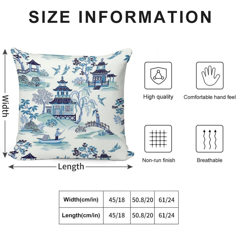Chinoiserie Blue Soft Shrink-Resistant Throw Pillow