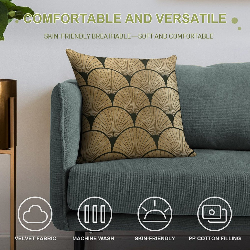 Art Deco Elegance - Golden Fan Soft Decorative Cover Throw Pillow