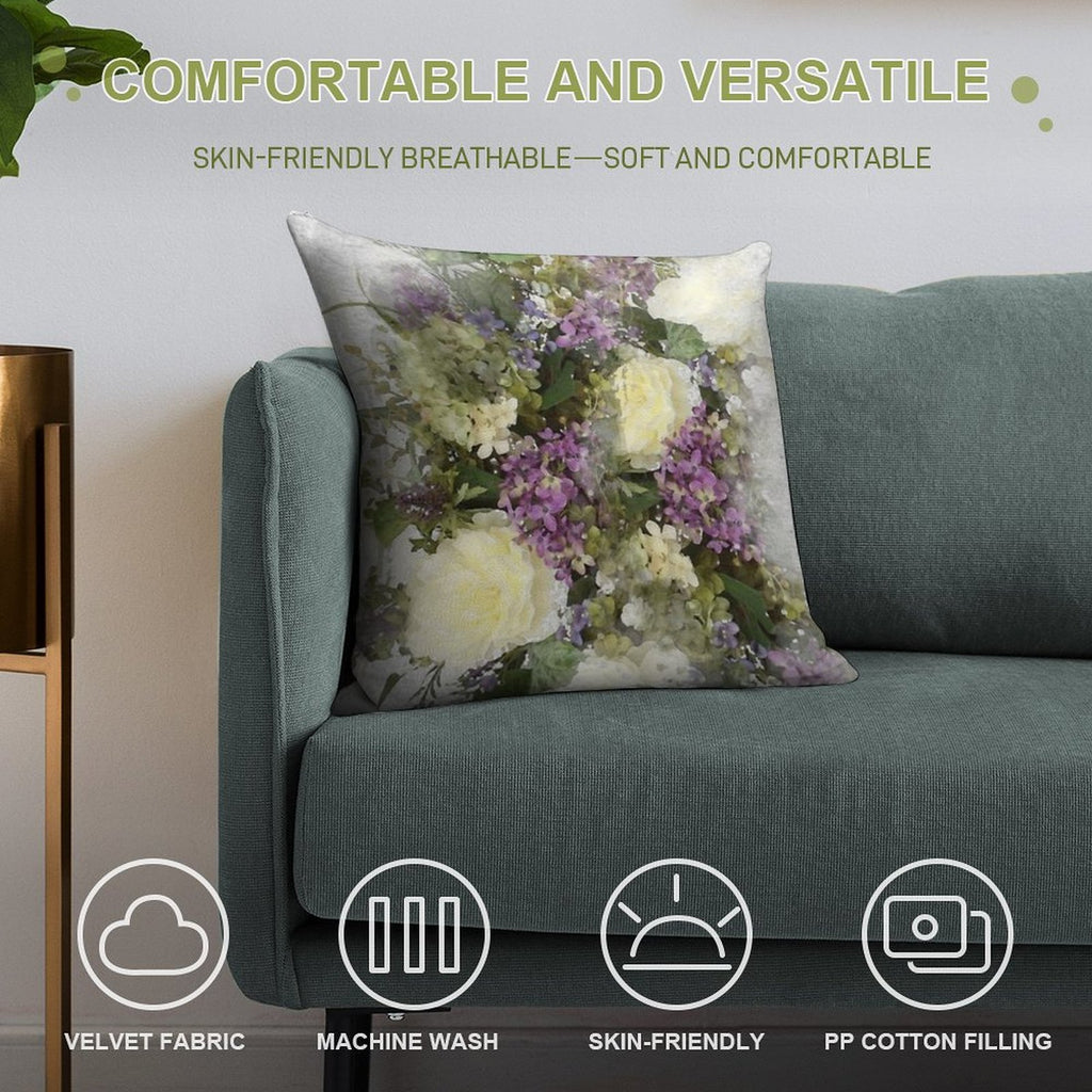 All Kinds of Lovely- A Watercolour Floral Bouquet of Cream Roses And Purple Flowers Soft Multiple Sizes Throw Pillow