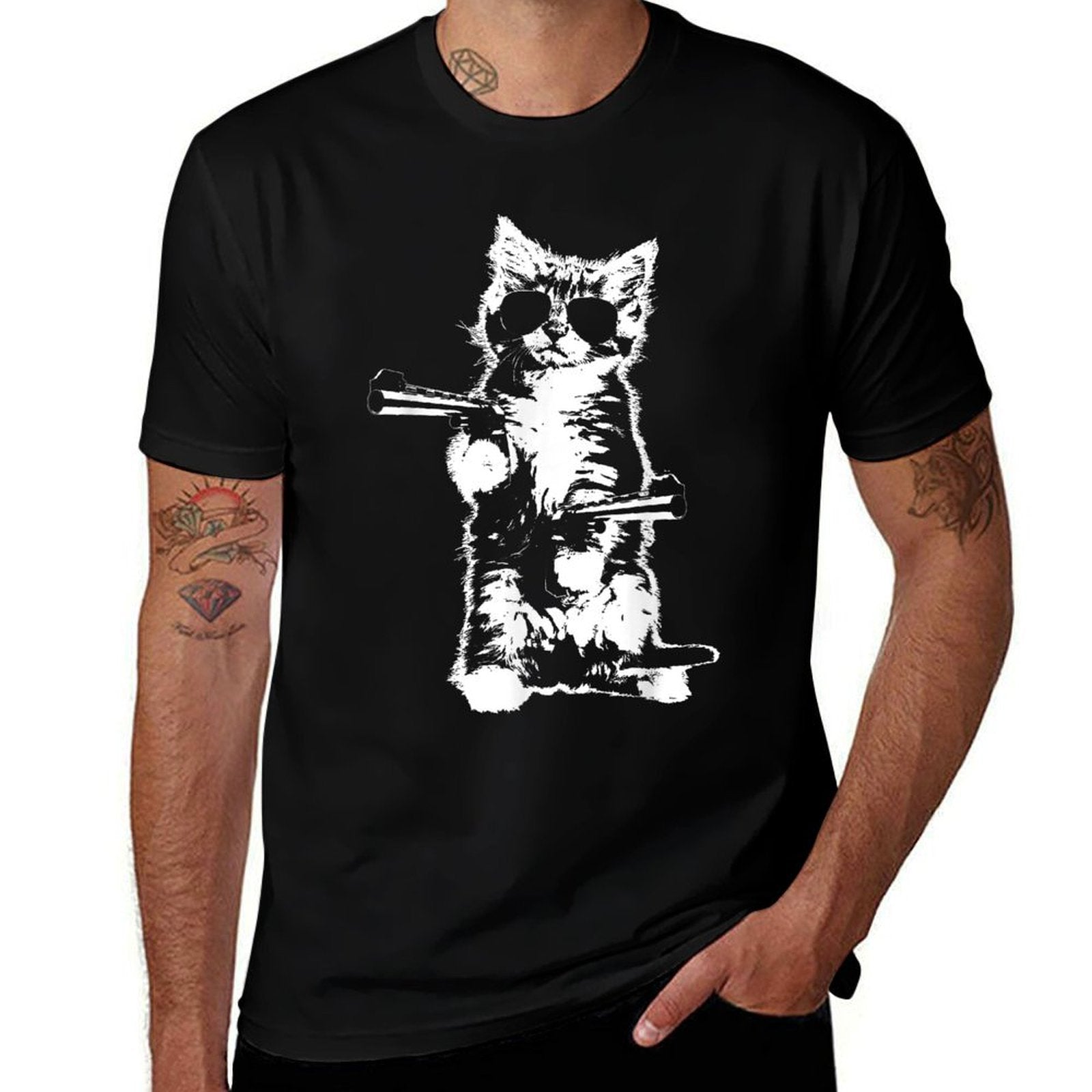 Gun Kitty Funny Cat  Wrinkle-resistant T-Shirt