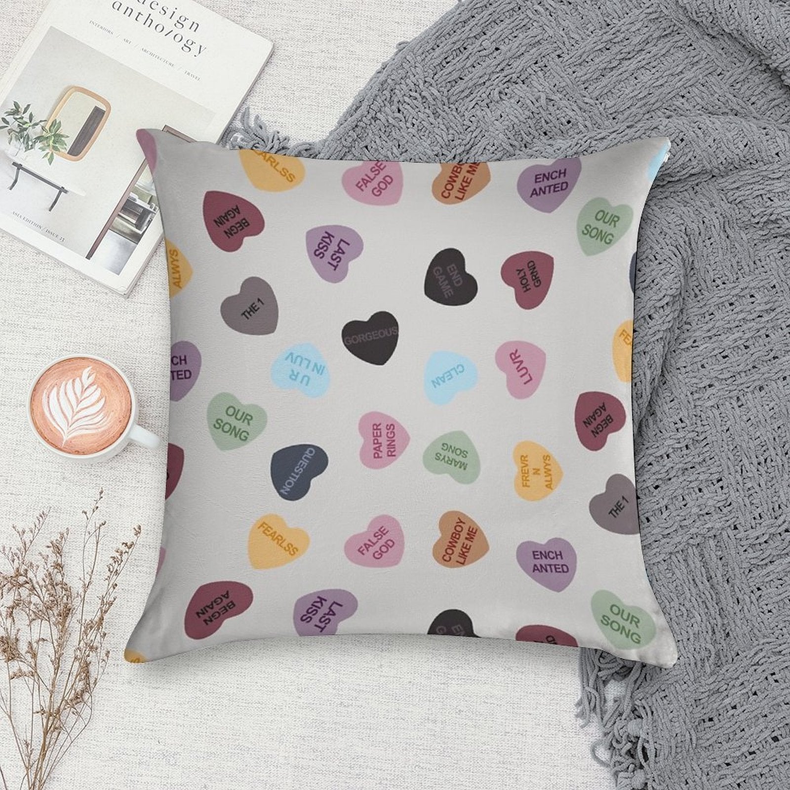 Eras Candy Hearts  Home Decor Merch Fandom Small Support  HECKINFAROUT Soft Multiple Sizes Throw Pillow