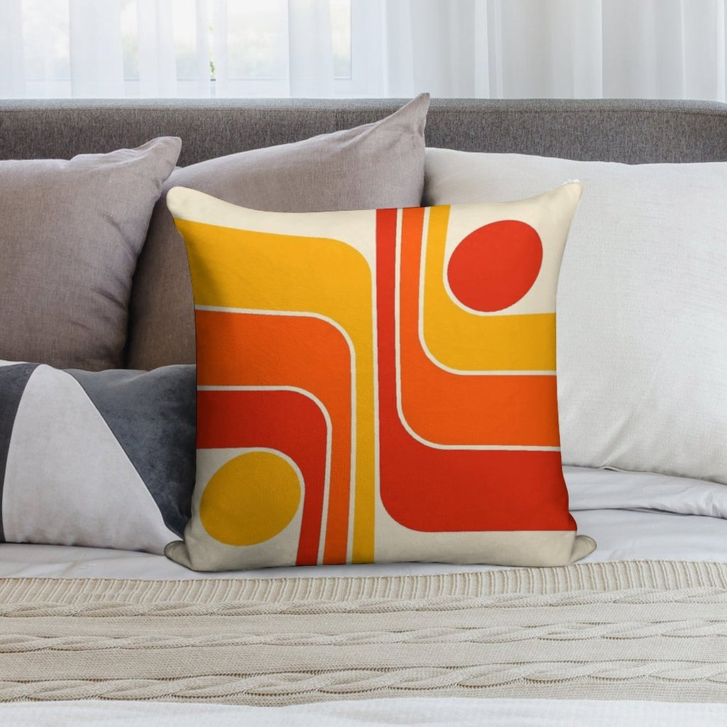 Retro Geometric Design 692 Red Orange Yellow And Beige Soft Ultra-Soft Texture Throw Pillow